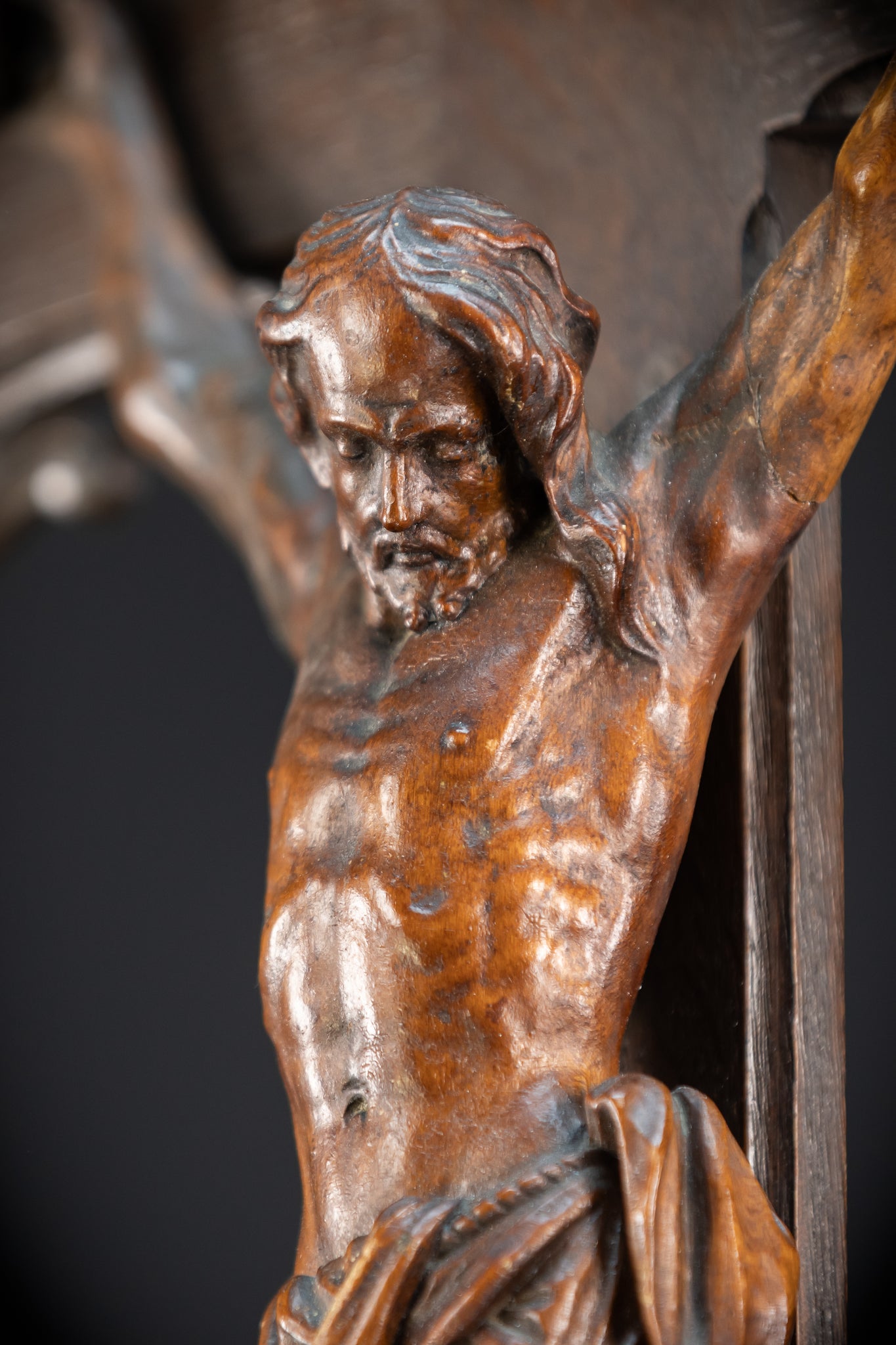 Wooden Altar Crucifix | 1800s Antique | 34.6" / 88 cm