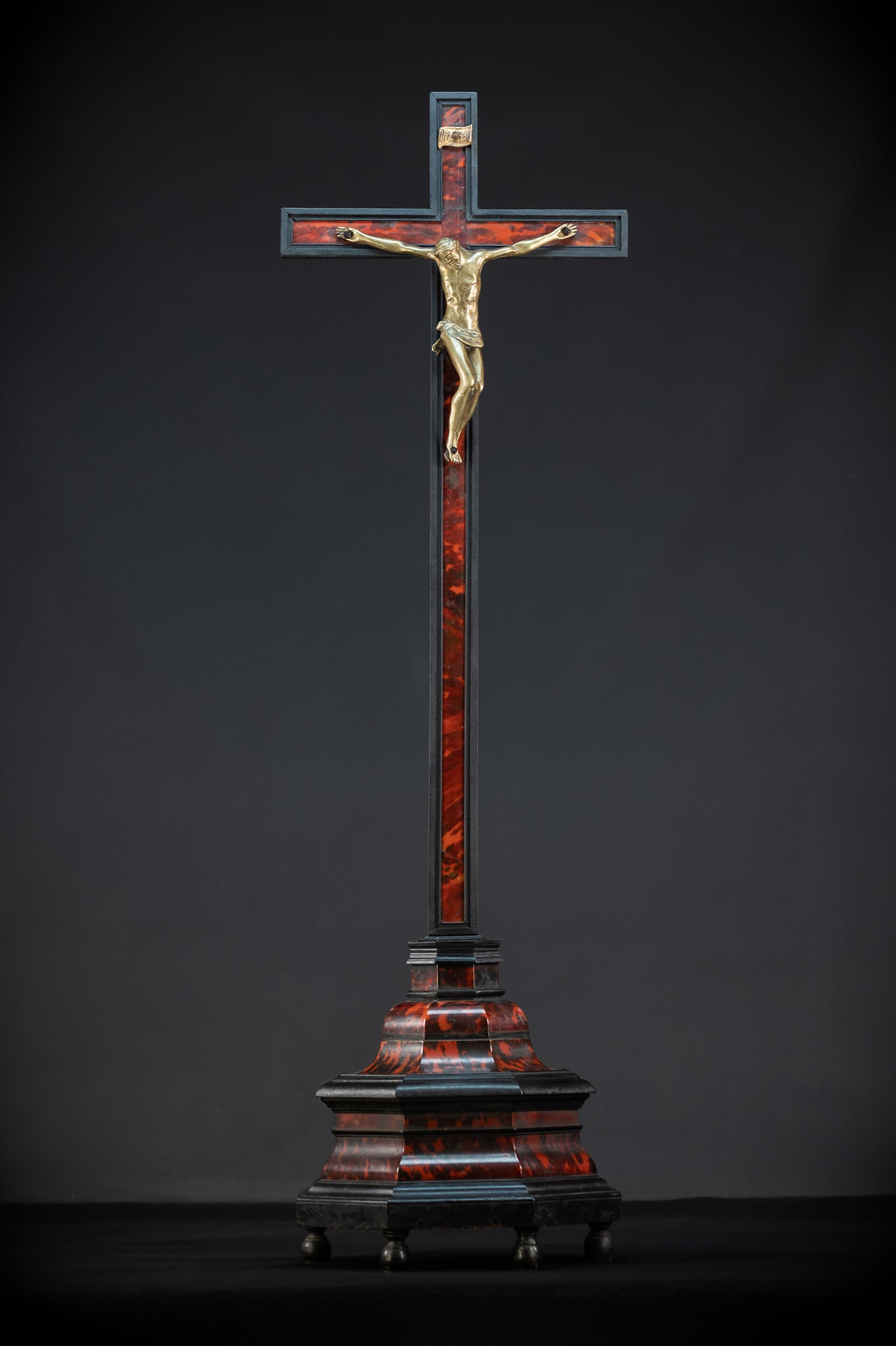 39.6" Wooden Altar Crucifix | 17th / 18th C Bronze Corpus Christi