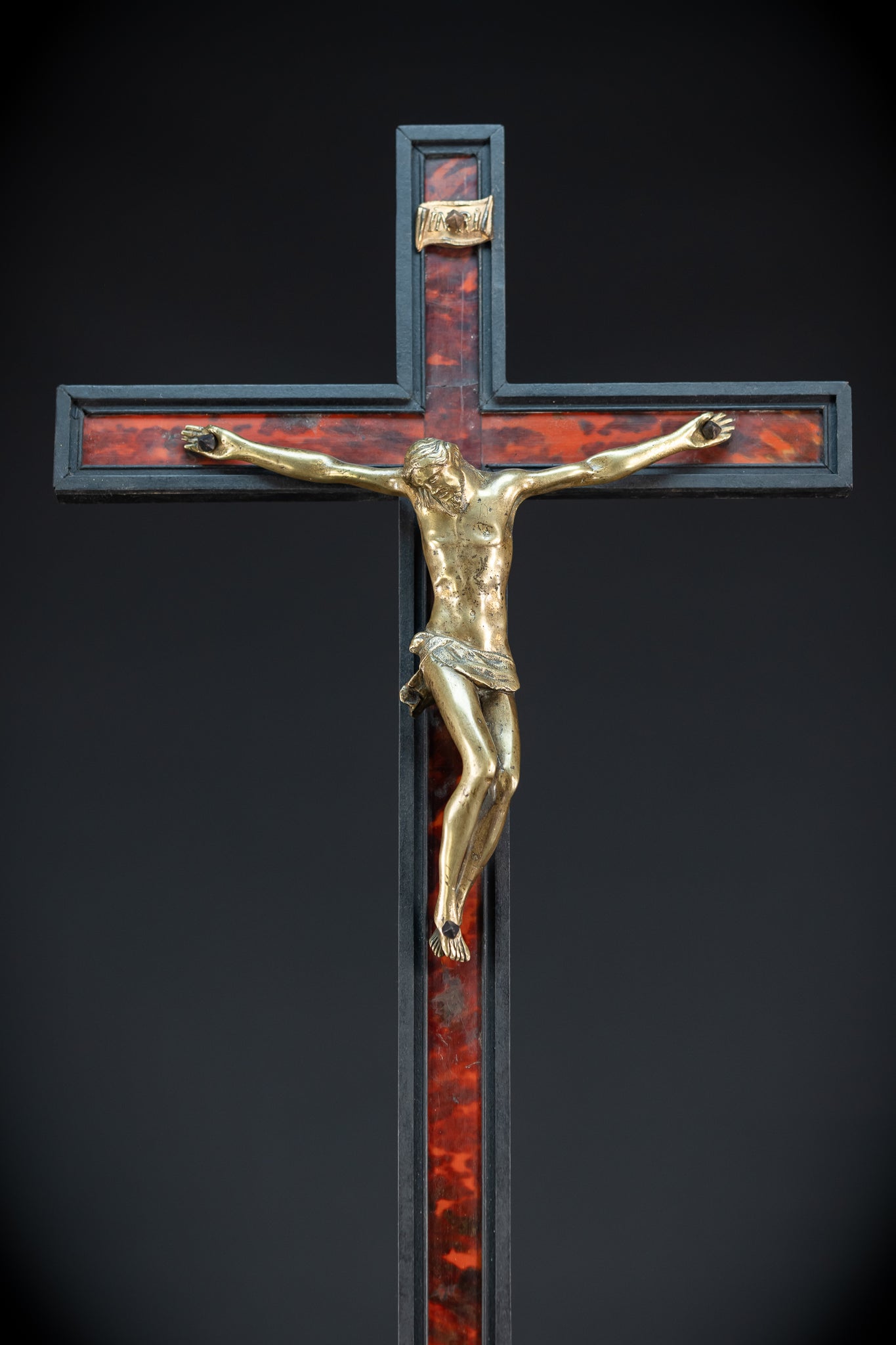 39.6" Wooden Altar Crucifix | 17th / 18th C Bronze Corpus Christi