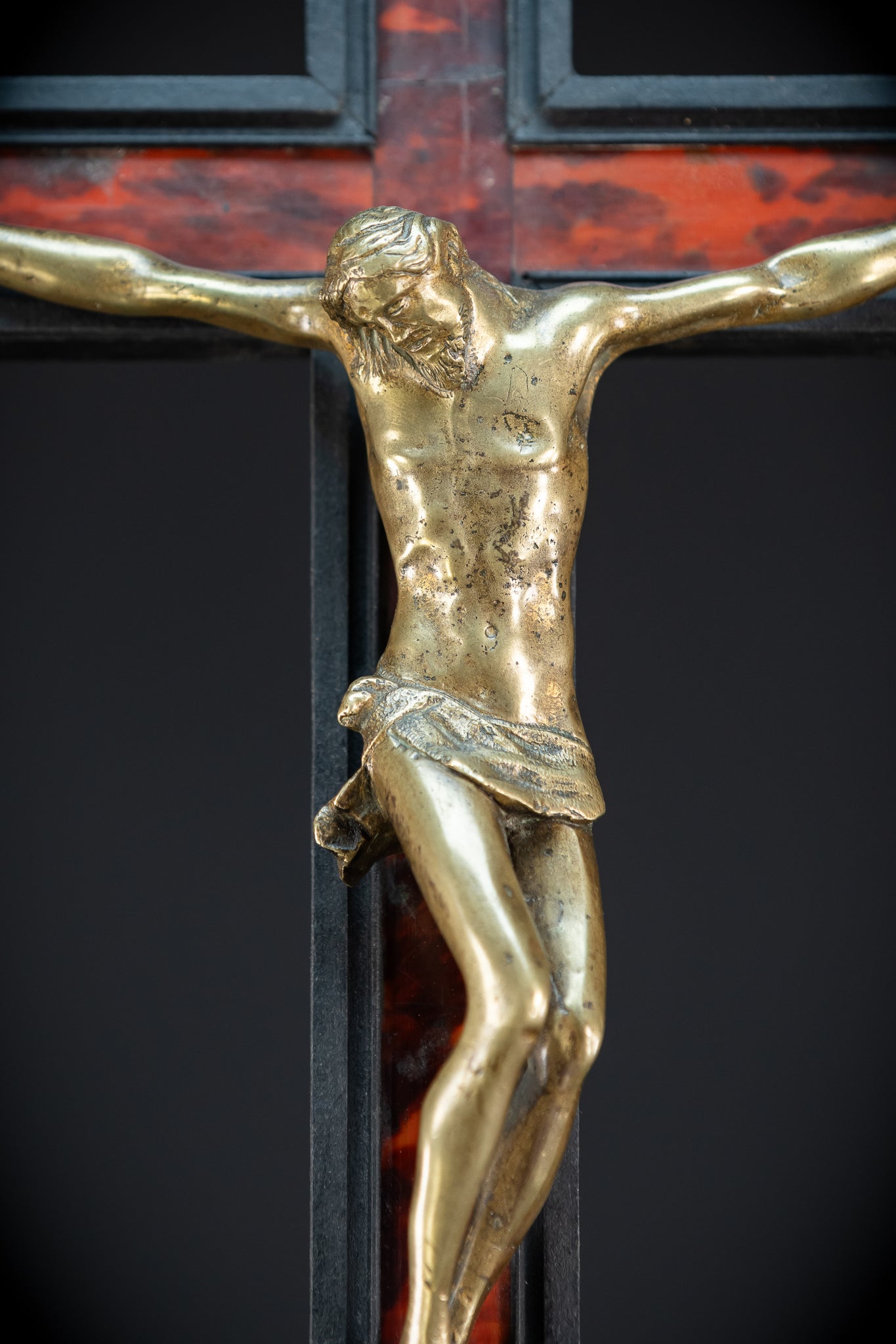 39.6" Wooden Altar Crucifix | 17th / 18th C Bronze Corpus Christi