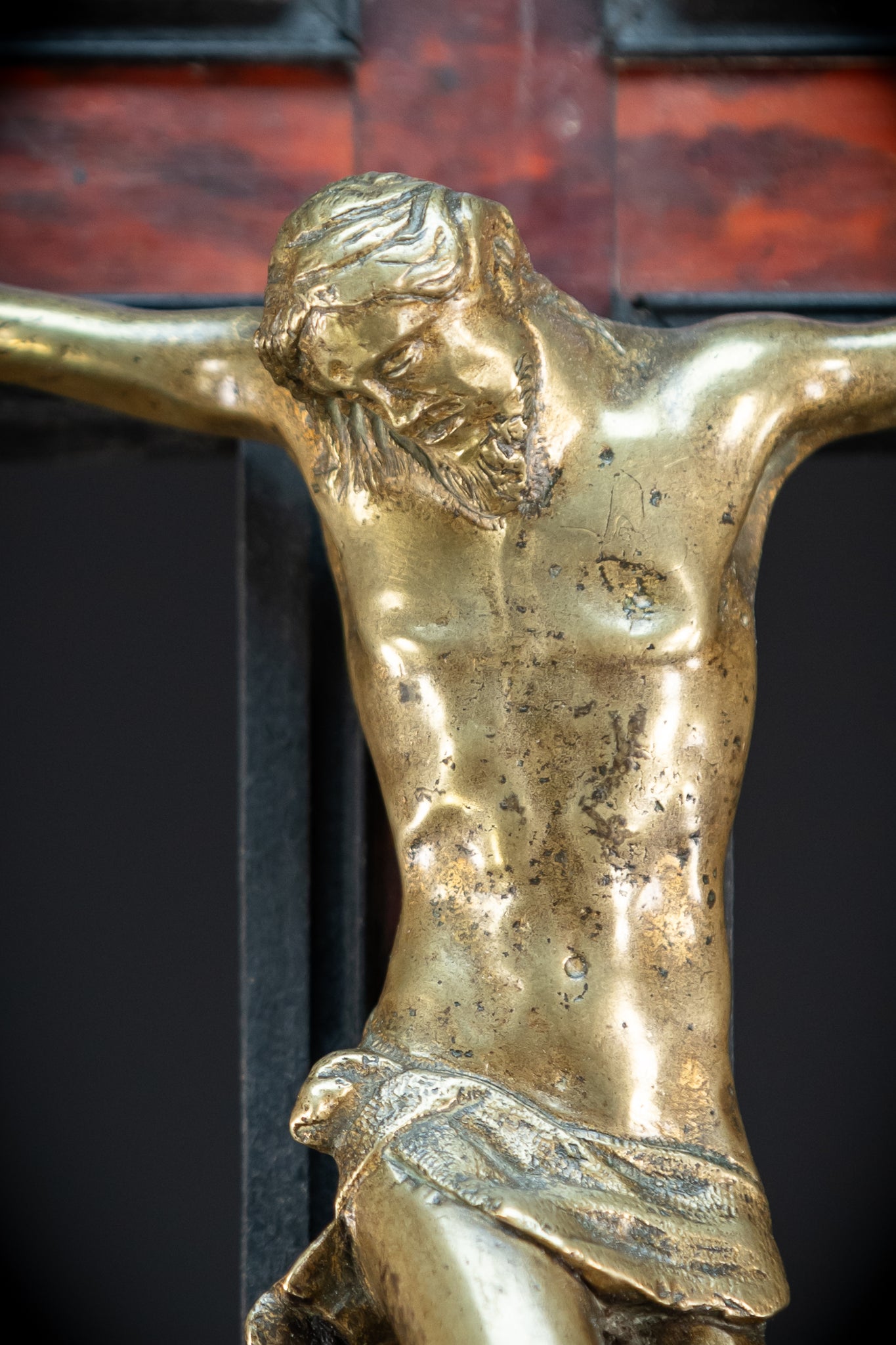 39.6" Wooden Altar Crucifix | 17th / 18th C Bronze Corpus Christi