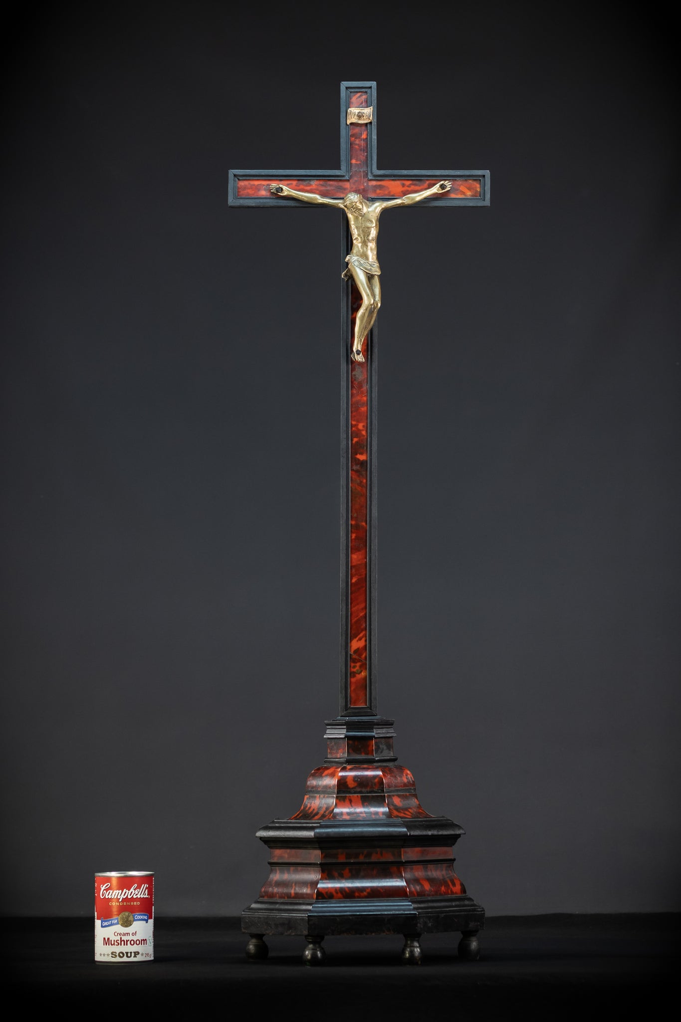 39.6" Wooden Altar Crucifix | 17th / 18th C Bronze Corpus Christi