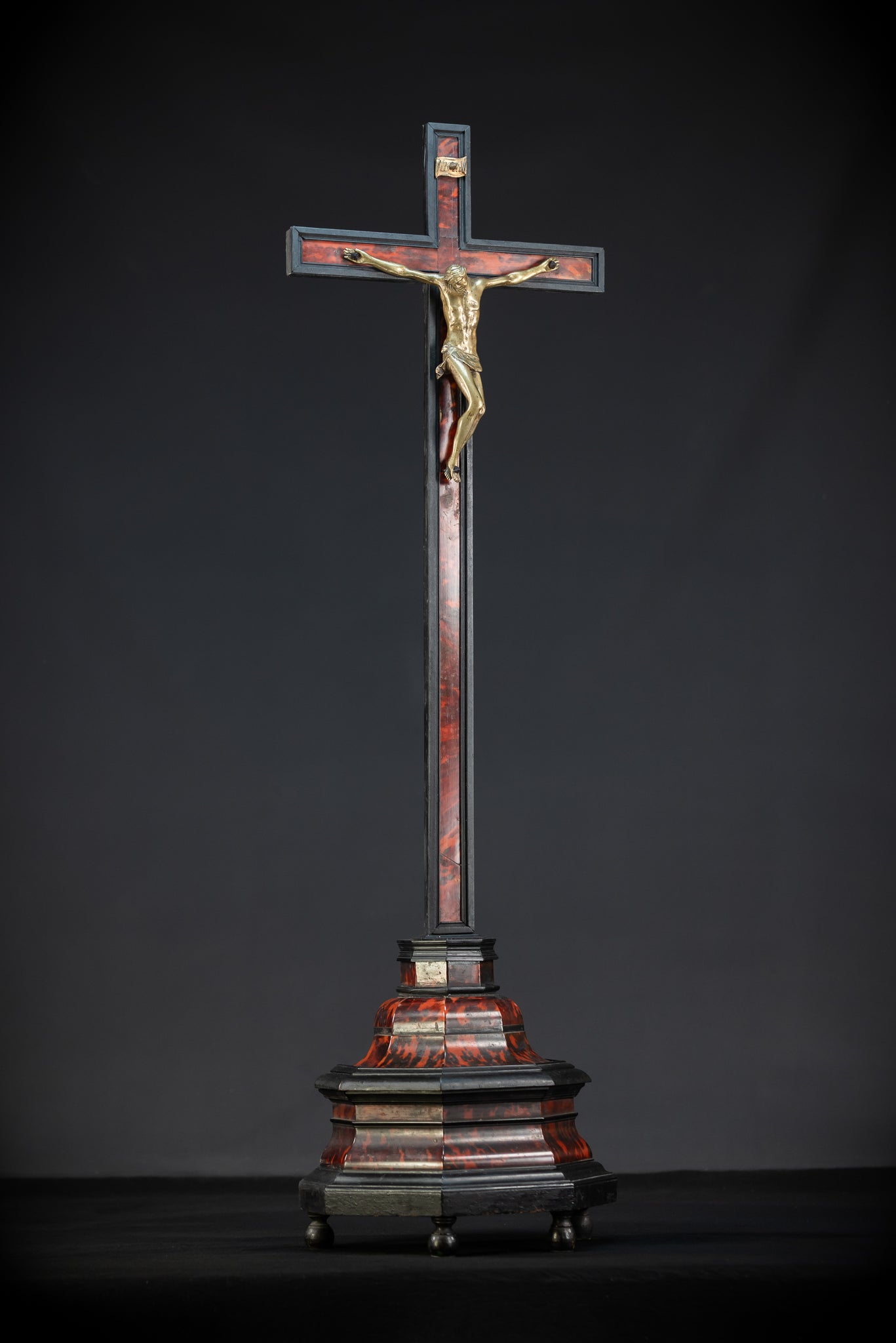 39.6" Wooden Altar Crucifix | 17th / 18th C Bronze Corpus Christi