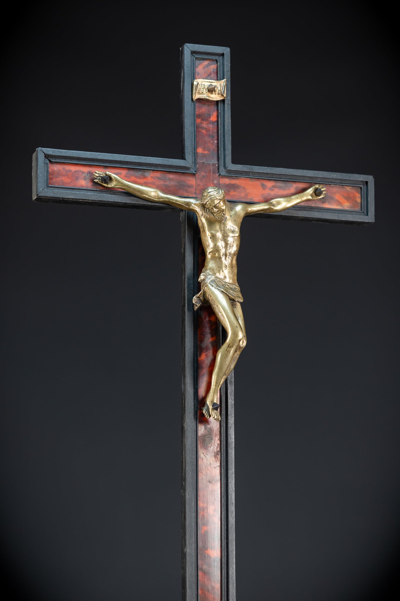 39.6" Wooden Altar Crucifix | 17th / 18th C Bronze Corpus Christi