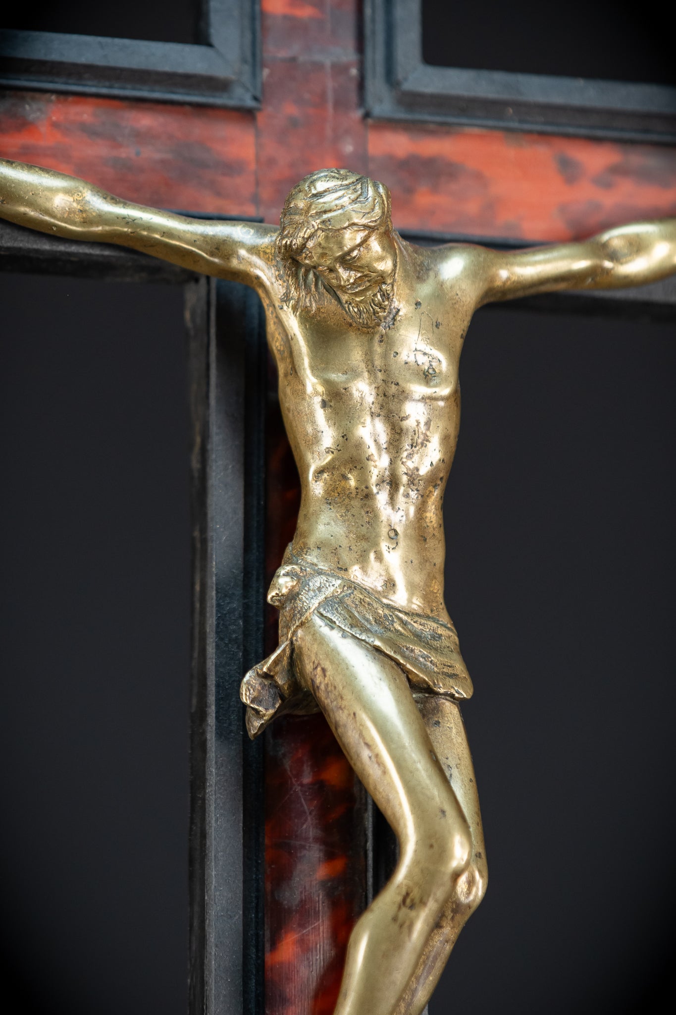 39.6" Wooden Altar Crucifix | 17th / 18th C Bronze Corpus Christi
