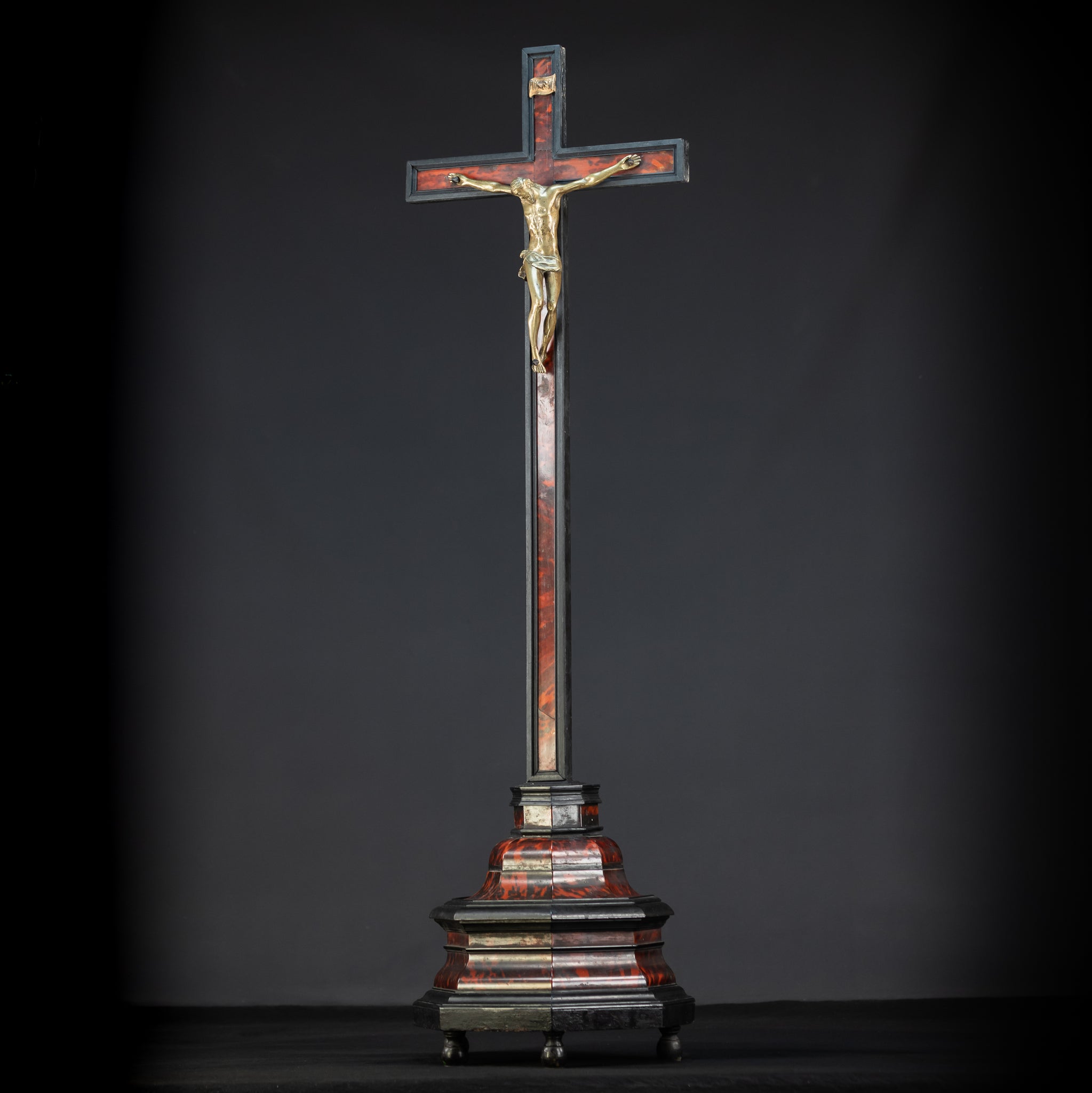 39.6" Wooden Altar Crucifix | 17th / 18th C Bronze Corpus Christi