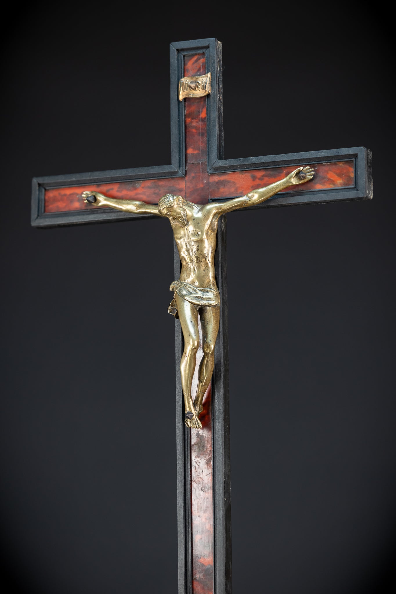 39.6" Wooden Altar Crucifix | 17th / 18th C Bronze Corpus Christi