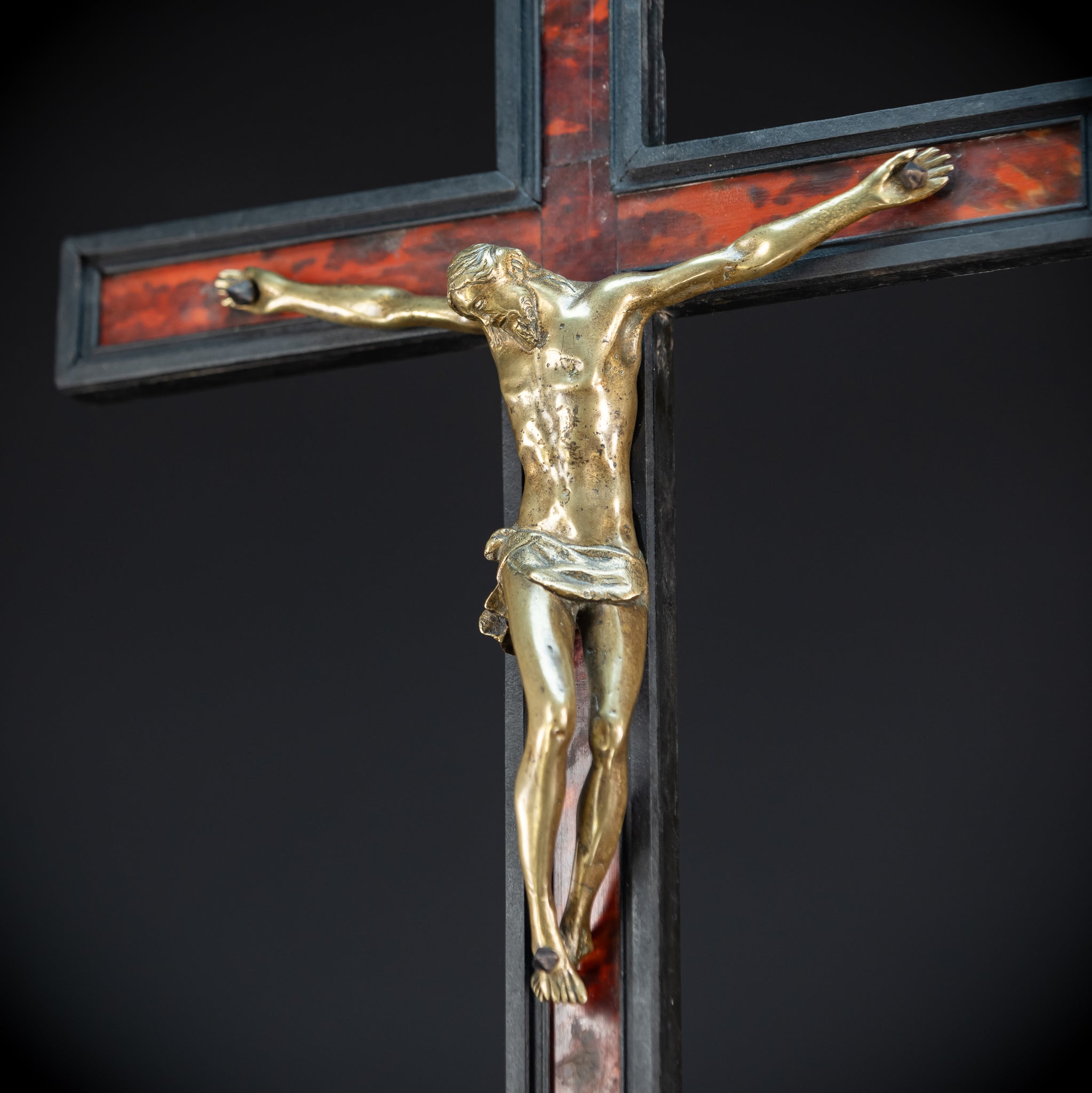 39.6" Wooden Altar Crucifix | 17th / 18th C Bronze Corpus Christi