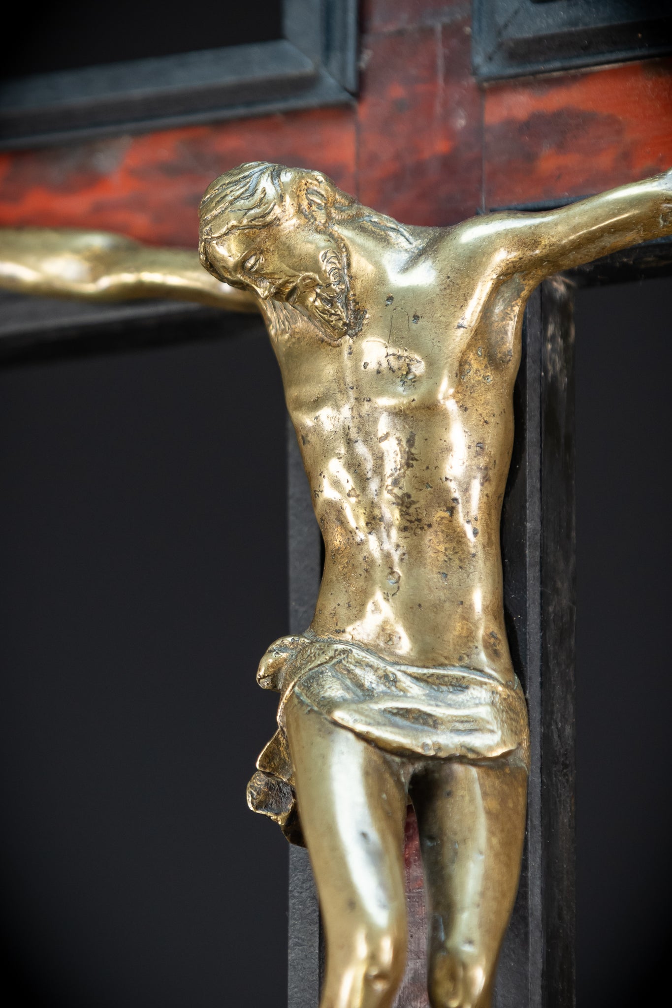 39.6" Wooden Altar Crucifix | 17th / 18th C Bronze Corpus Christi