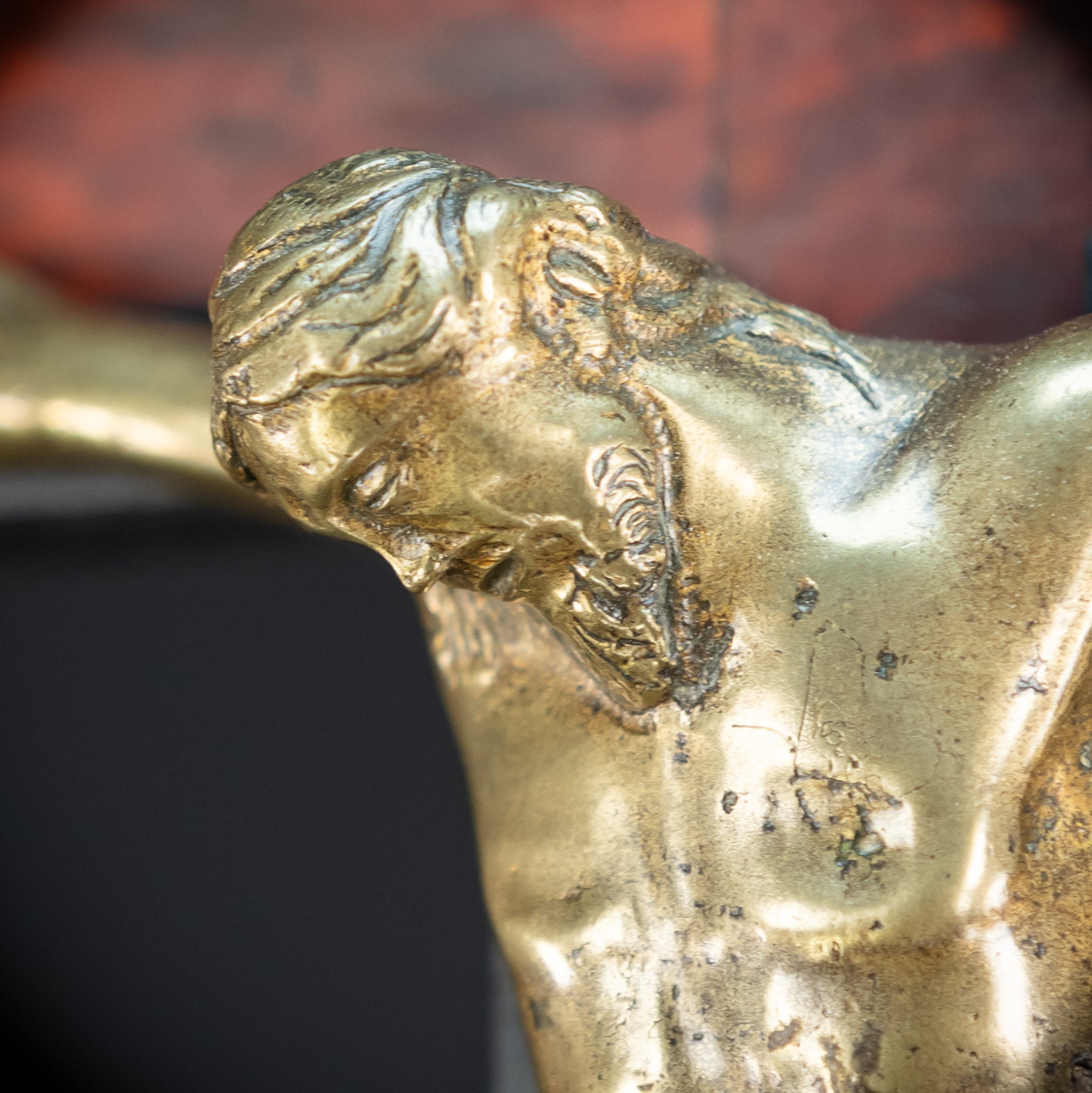 39.6" Wooden Altar Crucifix | 17th / 18th C Bronze Corpus Christi