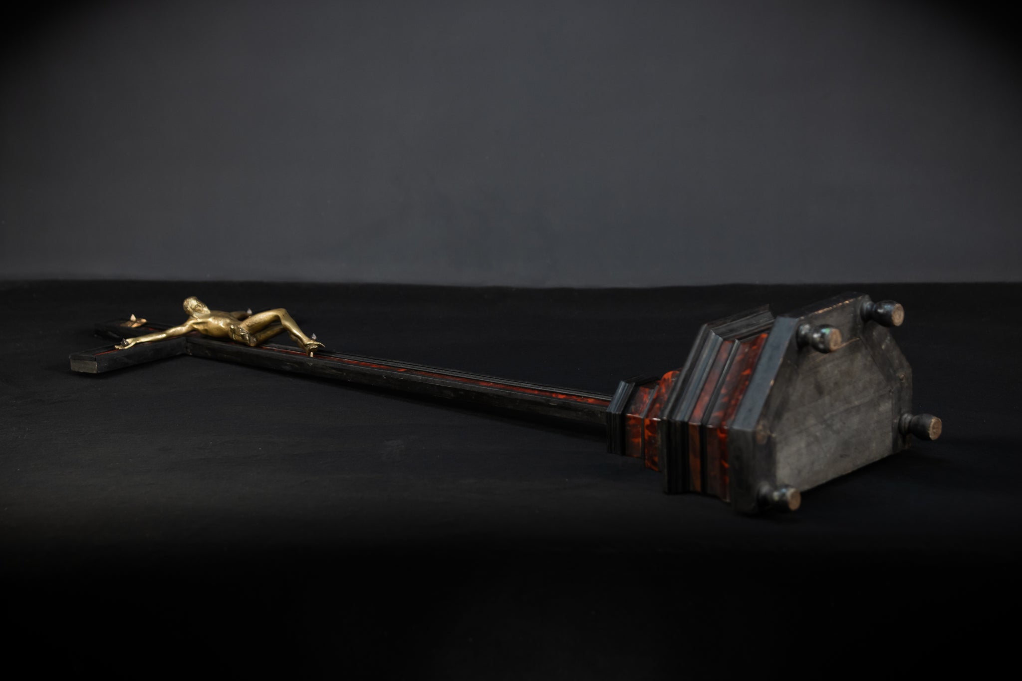 39.6" Wooden Altar Crucifix | 17th / 18th C Bronze Corpus Christi