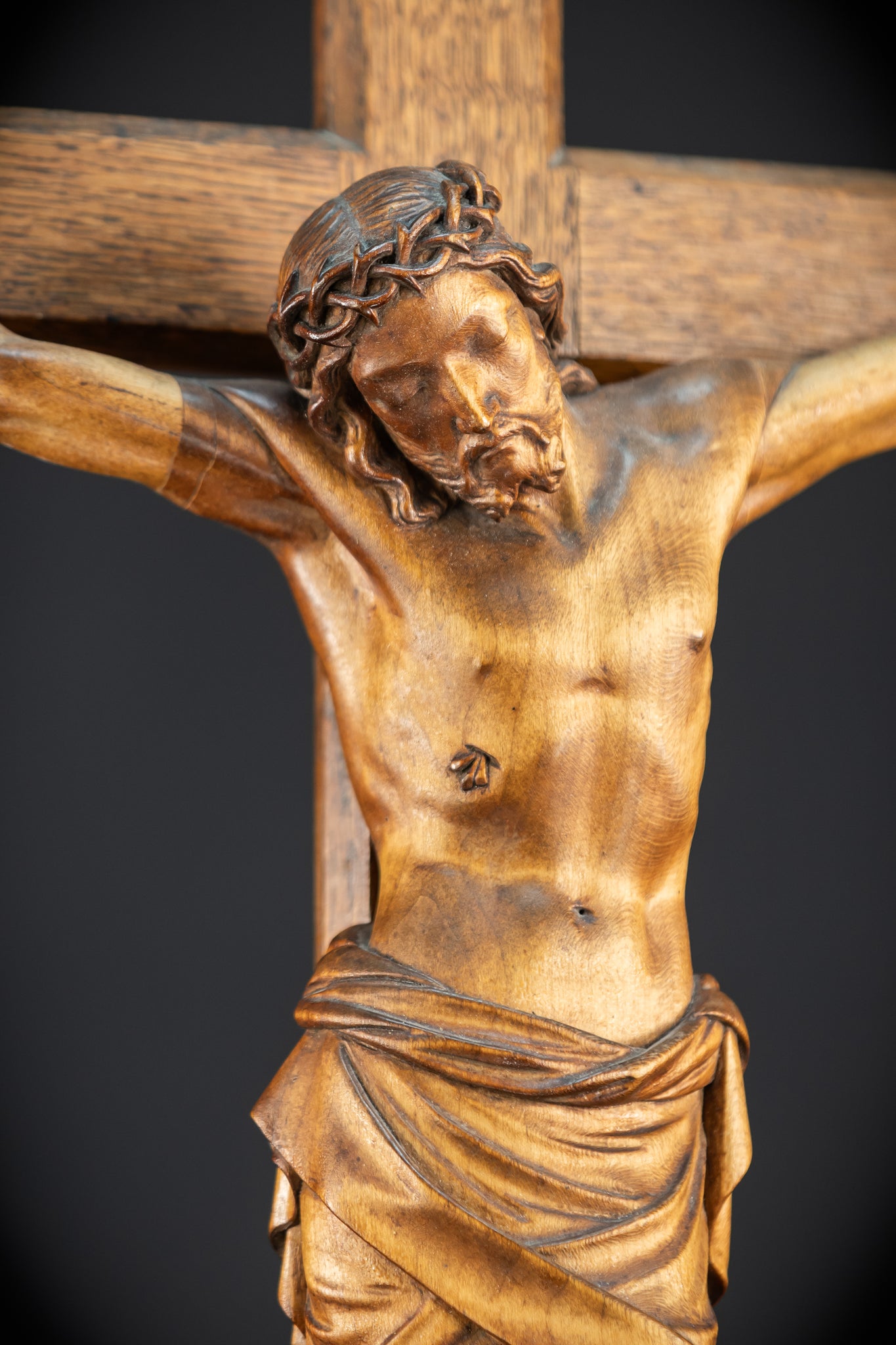 Crucifix Wall | 37.8" |  Antique Wooden Church Cross 1800s