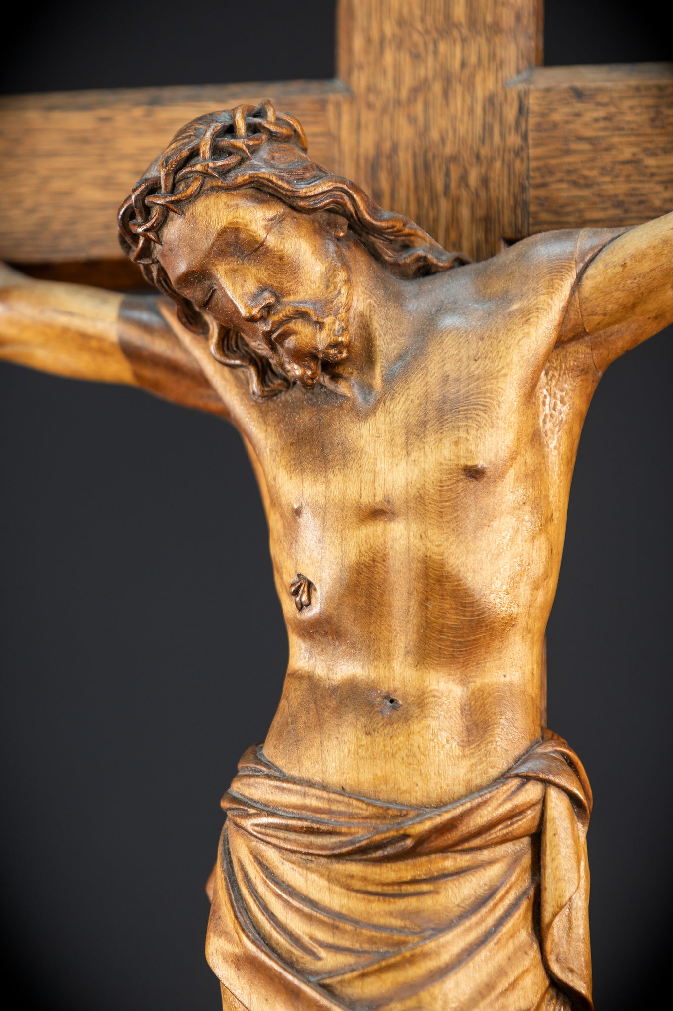 Crucifix Wall | 37.8" |  Antique Wooden Church Cross 1800s
