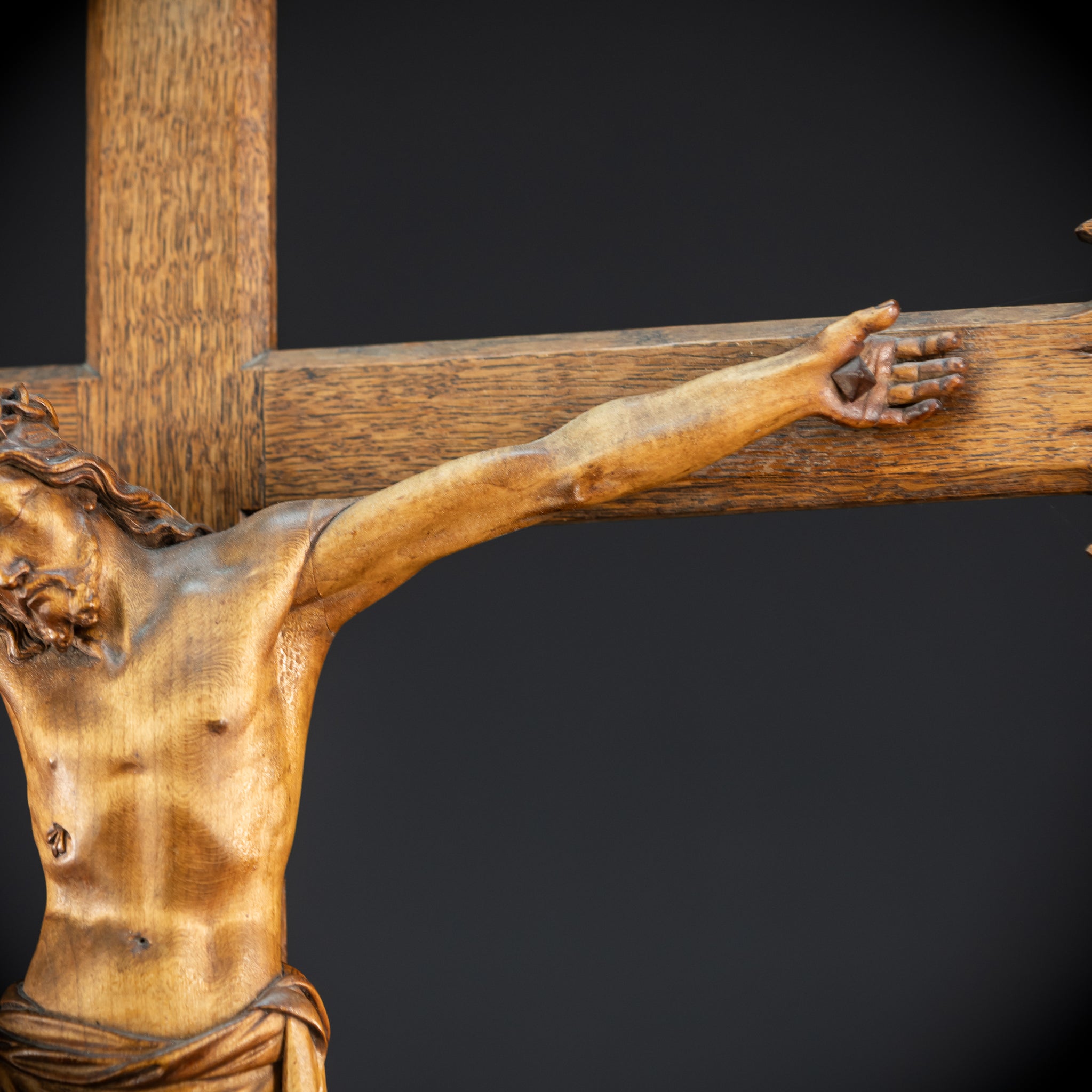 Crucifix Wall | 37.8" |  Antique Wooden Church Cross 1800s