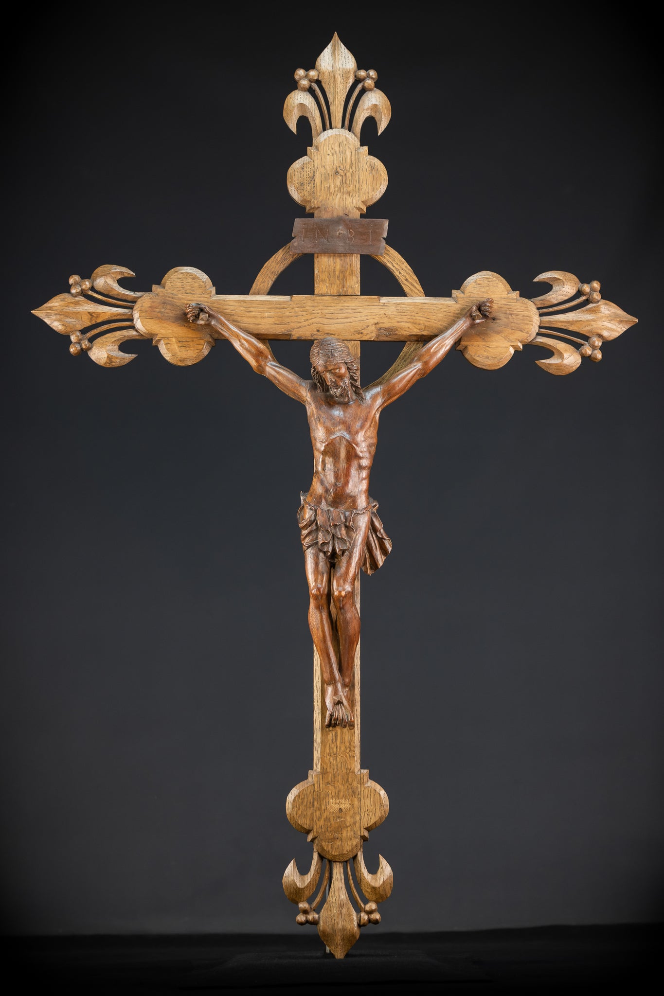 Church Wall Crucifix | 1800s Antique Wooden Cross | 39.8"