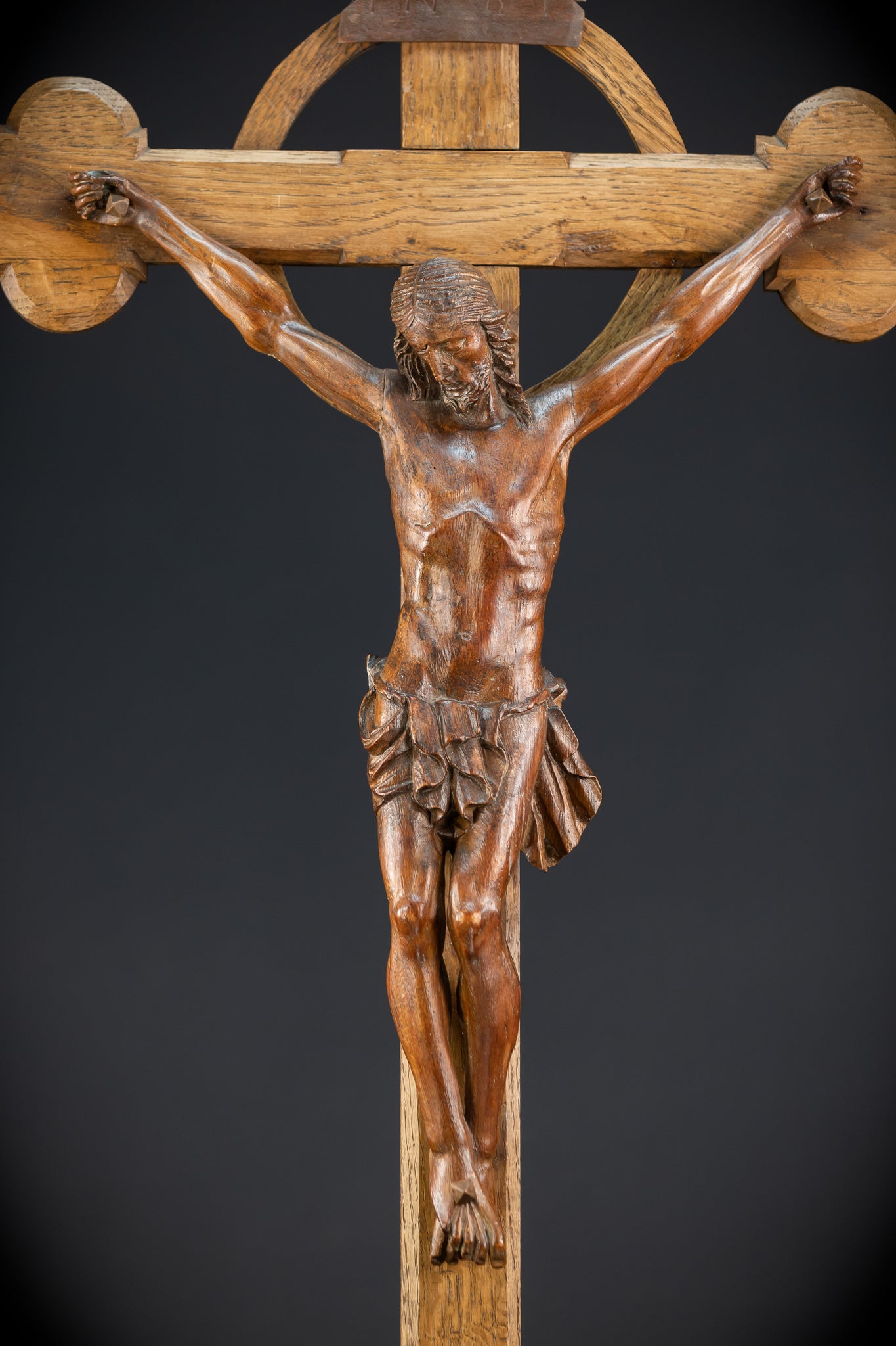 Church Wall Crucifix | 1800s Antique Wooden Cross | 39.8"