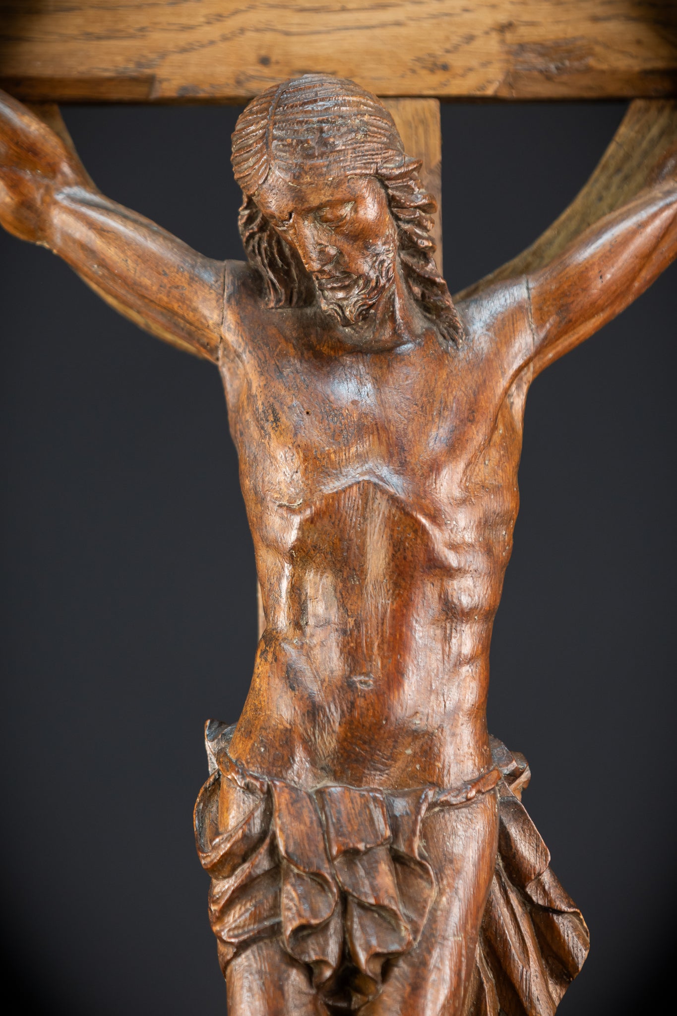 Church Wall Crucifix | 1800s Antique Wooden Cross | 39.8"