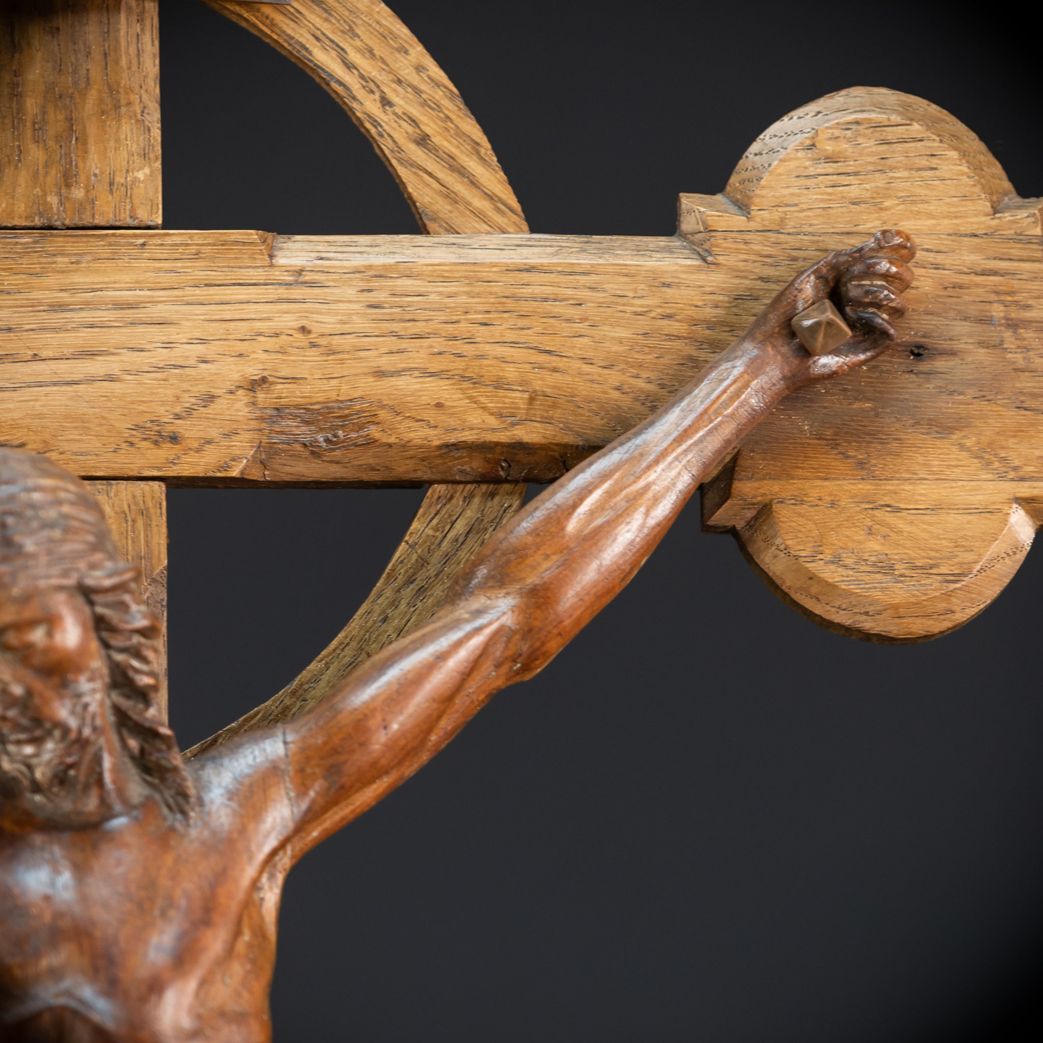 Church Wall Crucifix | 1800s Antique Wooden Cross | 39.8"