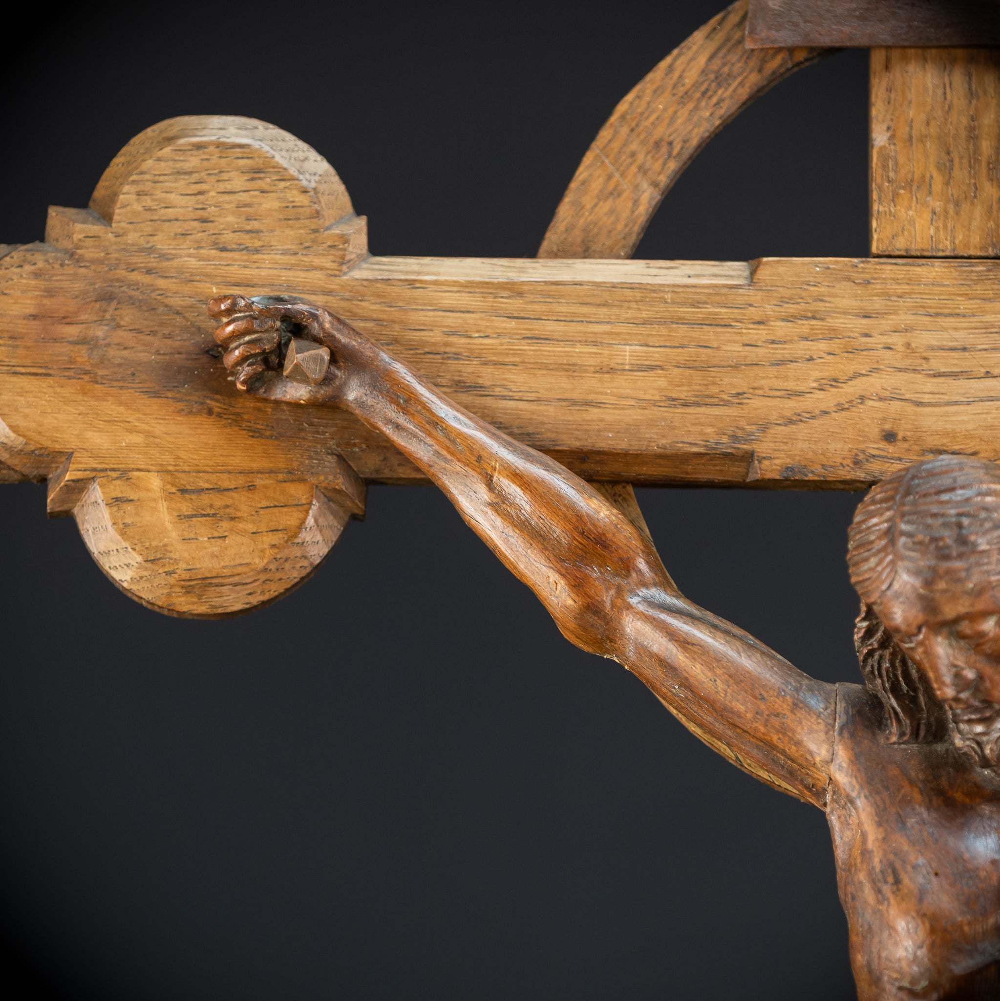 Church Wall Crucifix | 1800s Antique Wooden Cross | 39.8"