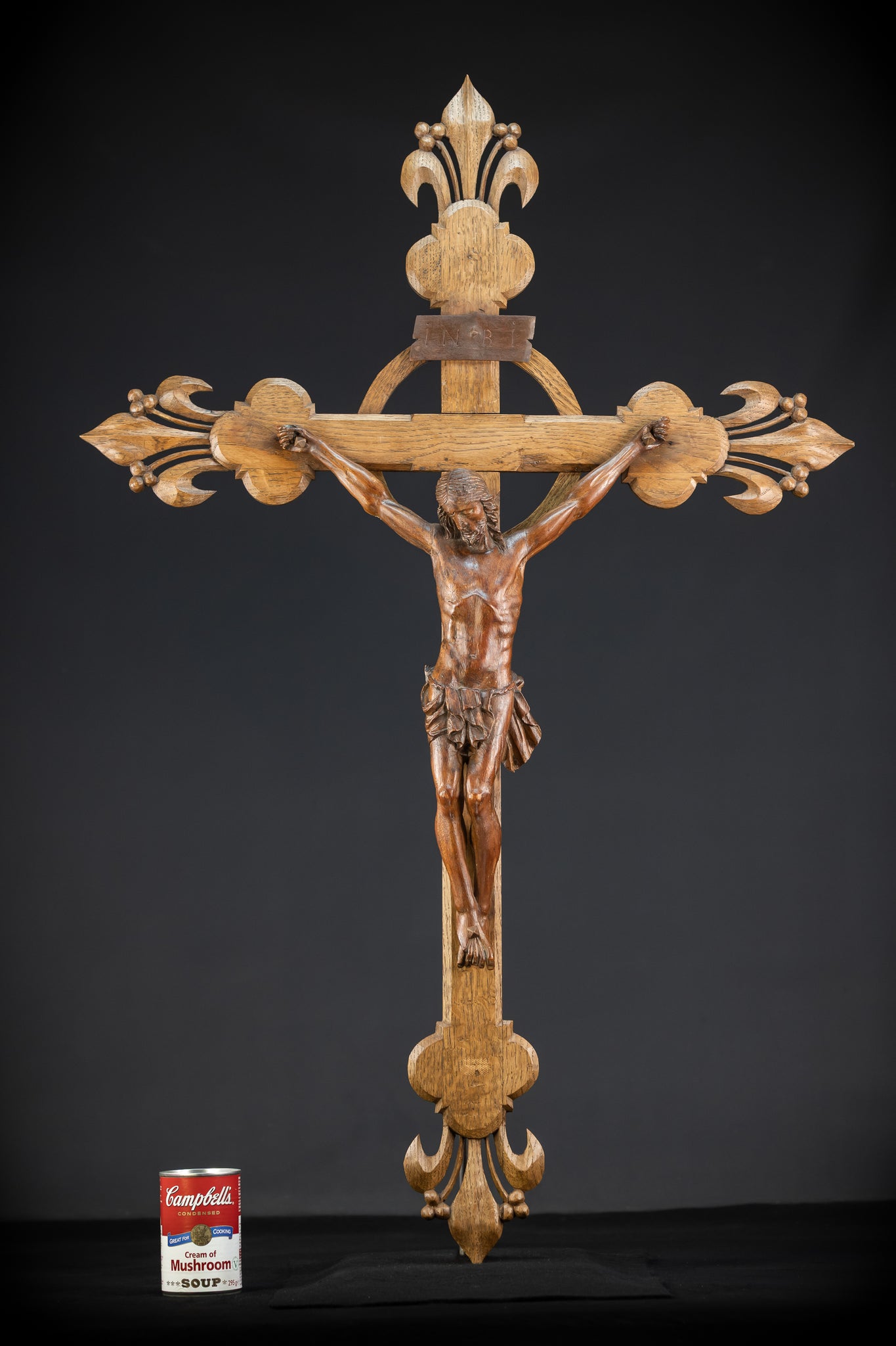 Church Wall Crucifix | 1800s Antique Wooden Cross | 39.8"