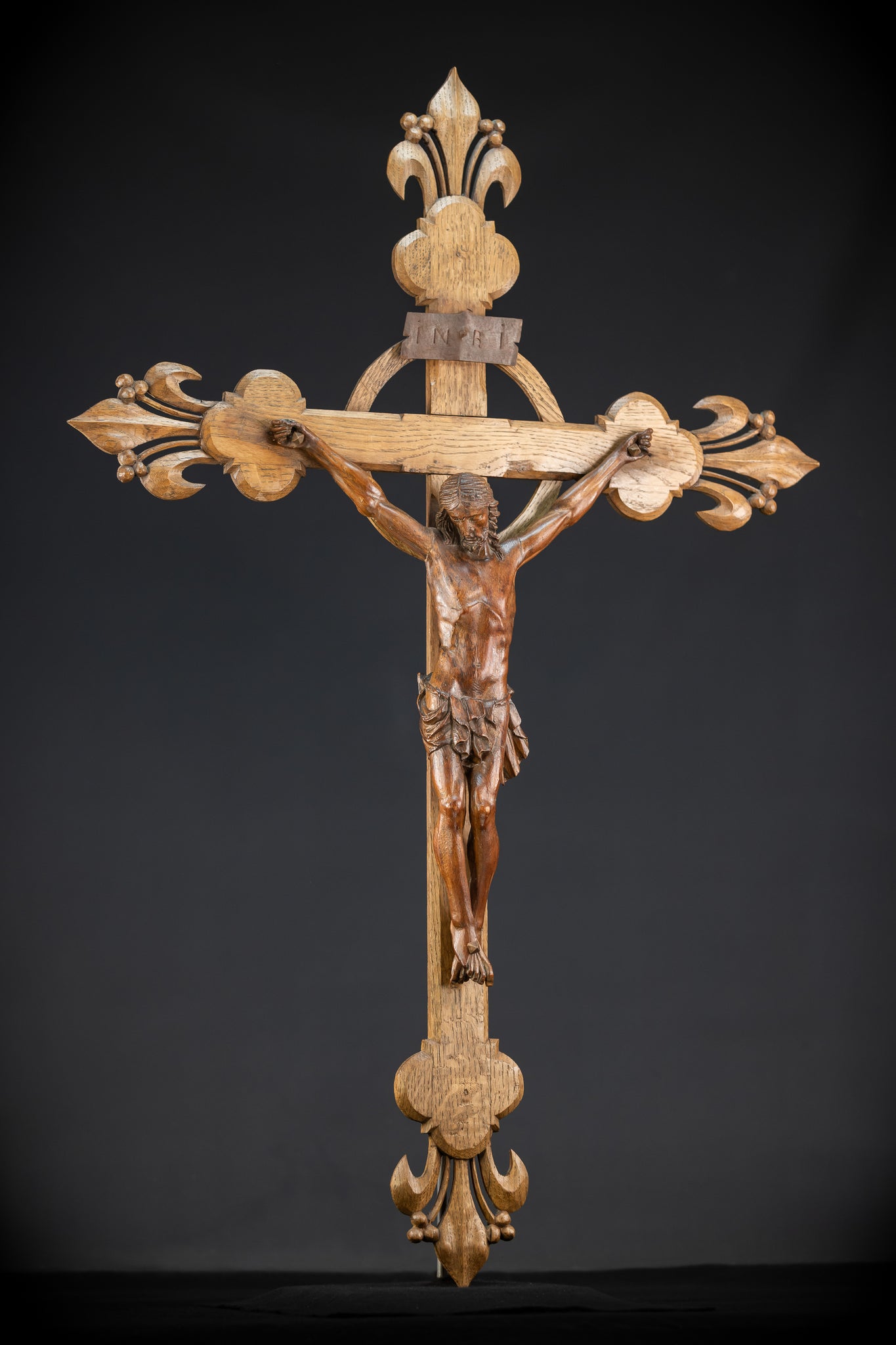 Church Wall Crucifix | 1800s Antique Wooden Cross | 39.8"