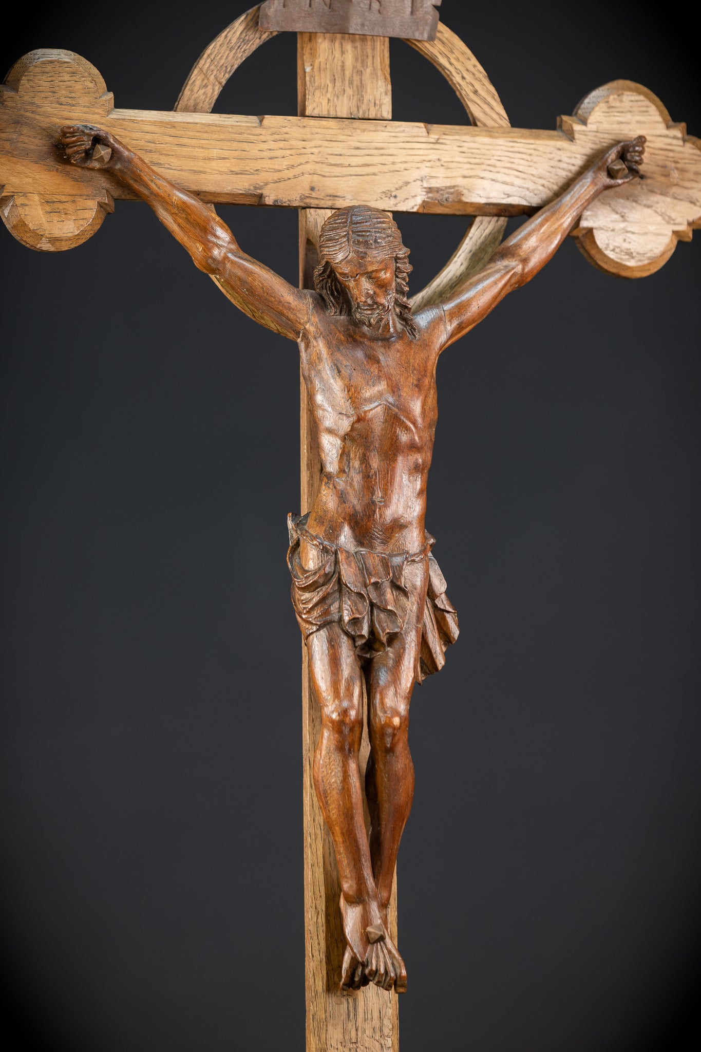 Church Wall Crucifix | 1800s Antique Wooden Cross | 39.8"