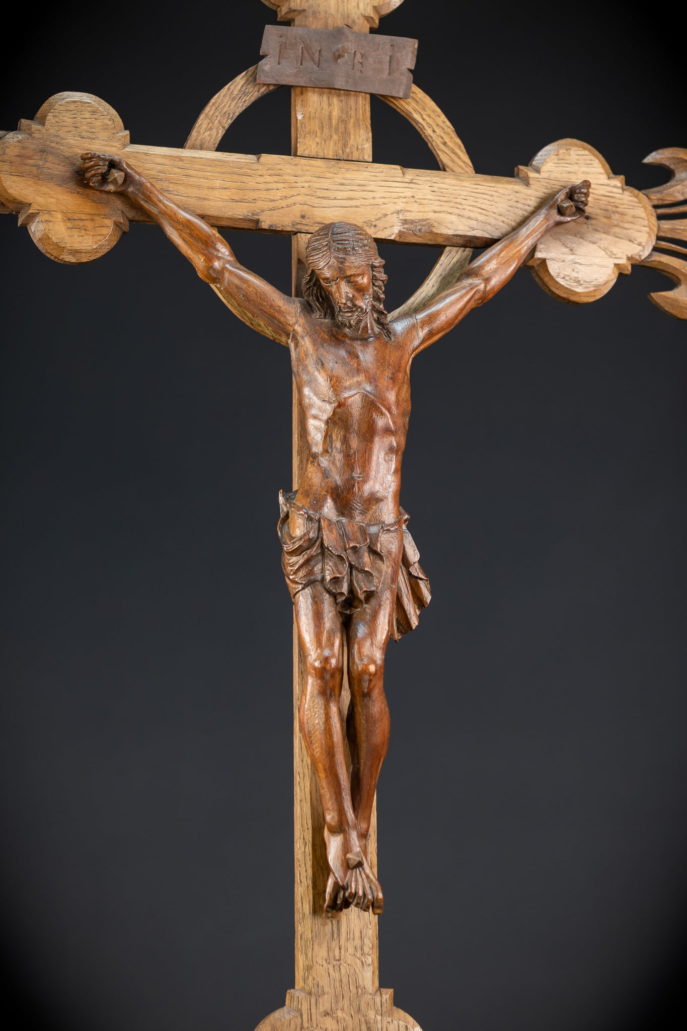 Church Wall Crucifix | 1800s Antique Wooden Cross | 39.8"