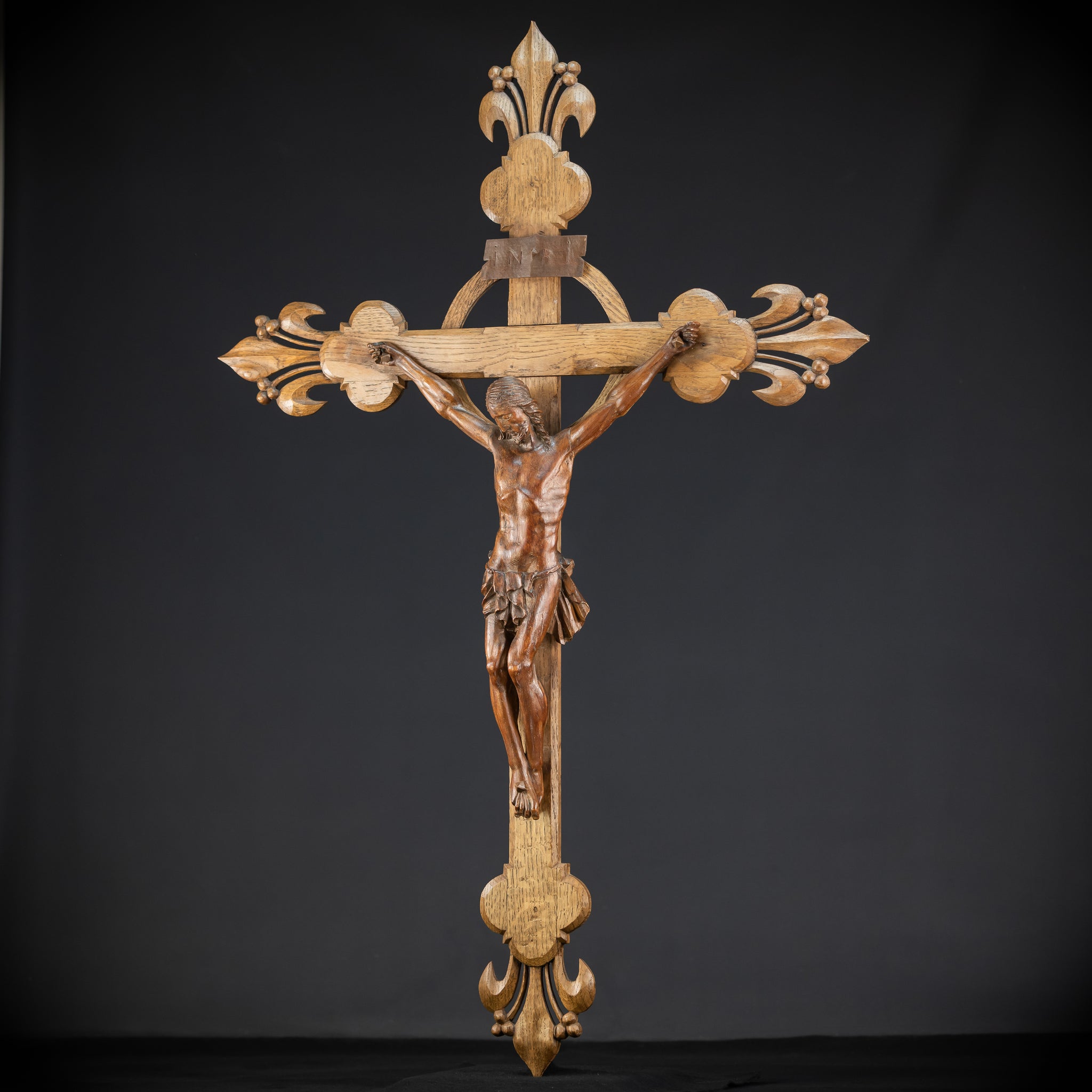 Church Wall Crucifix | 1800s Antique Wooden Cross | 39.8"