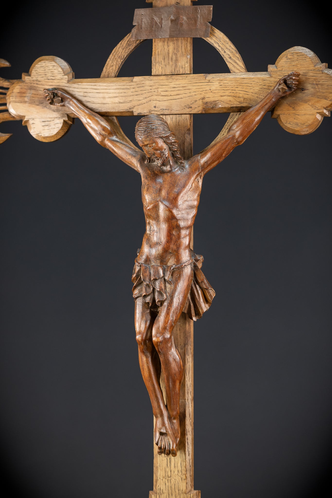Church Wall Crucifix | 1800s Antique Wooden Cross | 39.8"