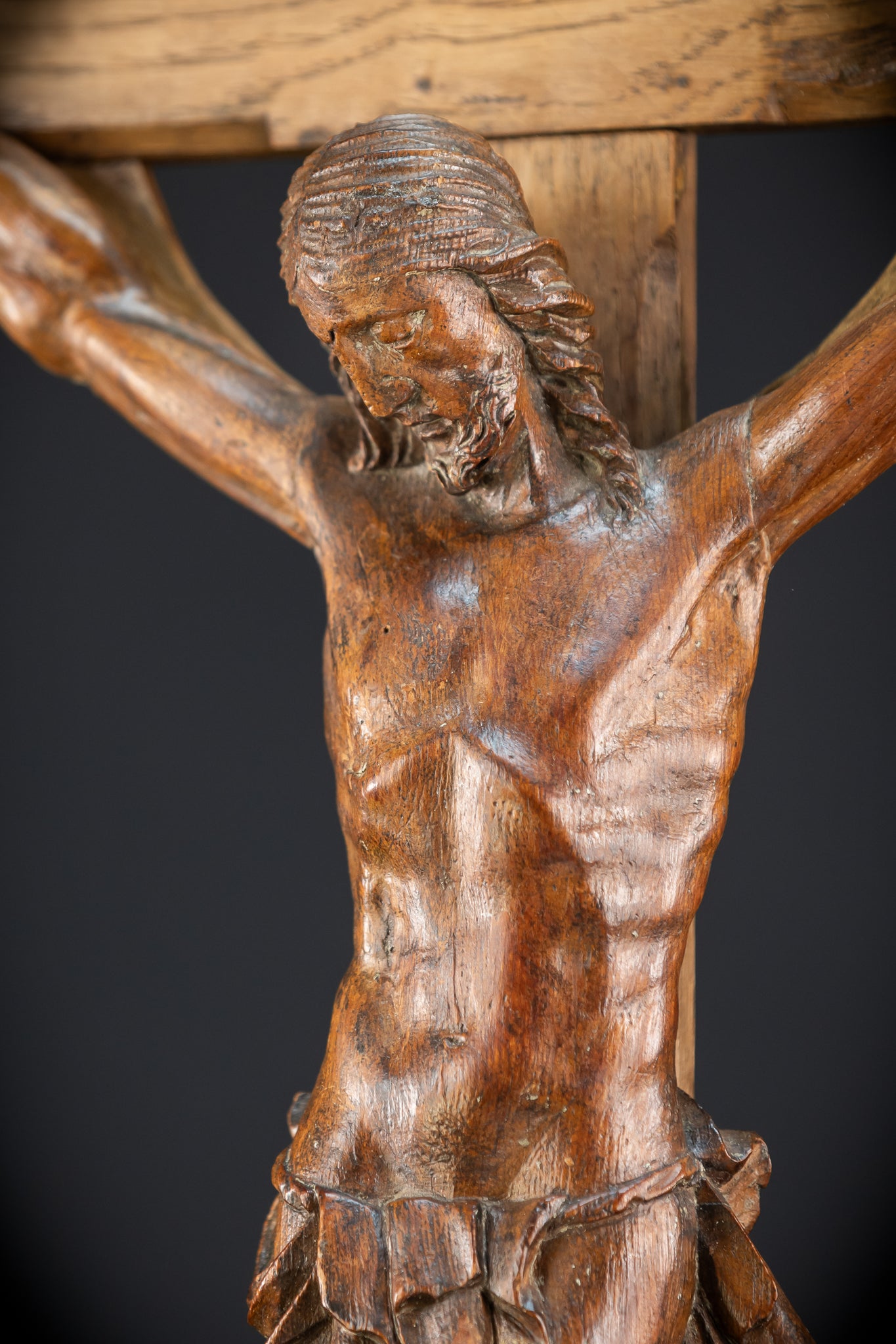 Church Wall Crucifix | 1800s Antique Wooden Cross | 39.8"
