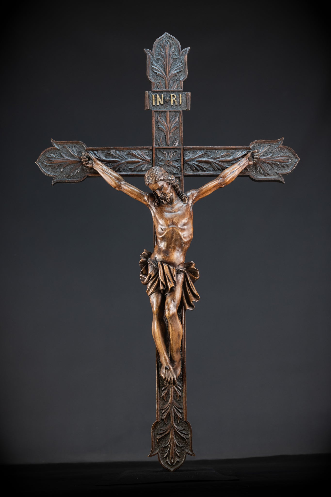 Wall Crucifix | 1800s Antique Church Wooden Cross | 39.8" / 101 cm