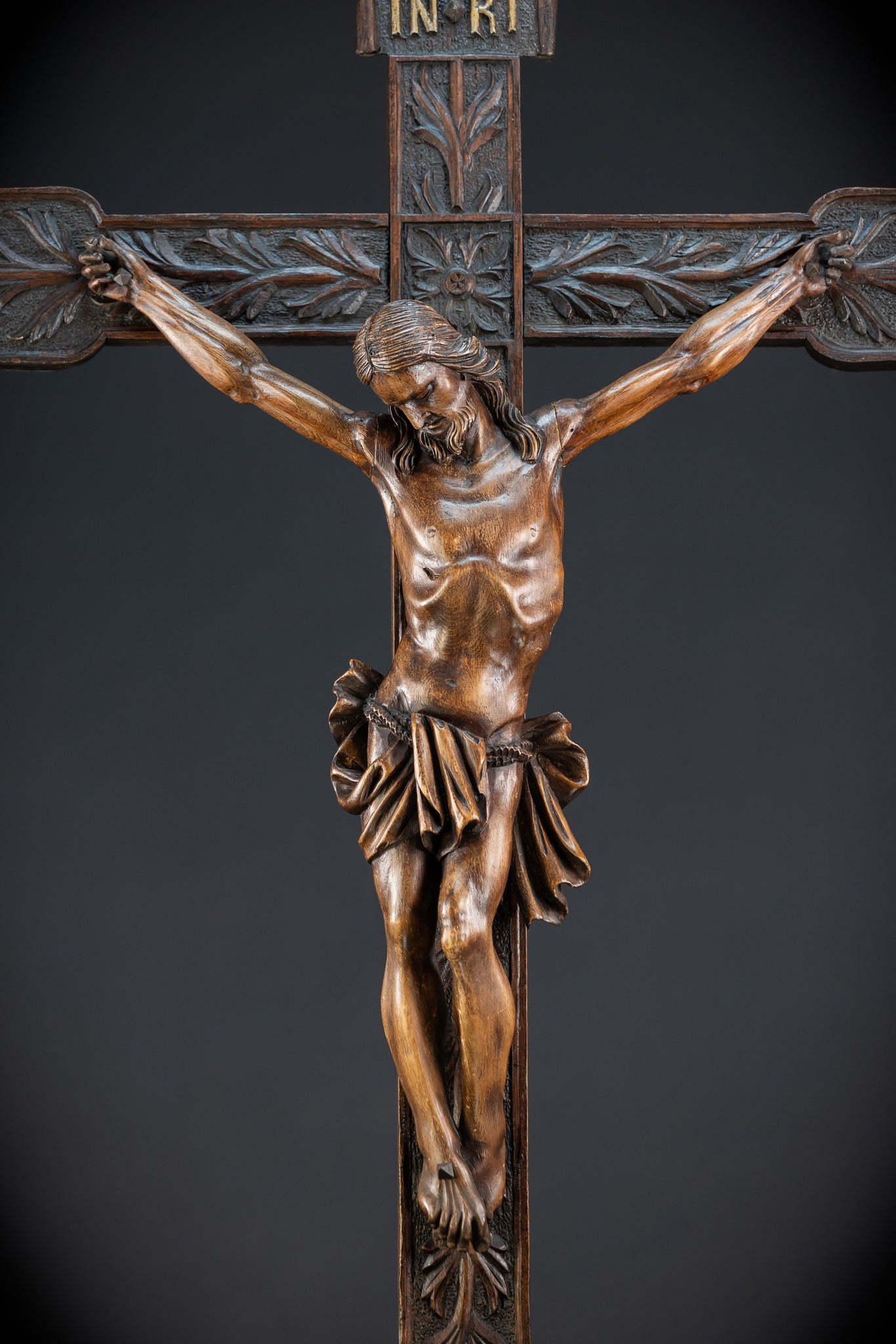 Wall Crucifix | 1800s Antique Church Wooden Cross | 39.8" / 101 cm