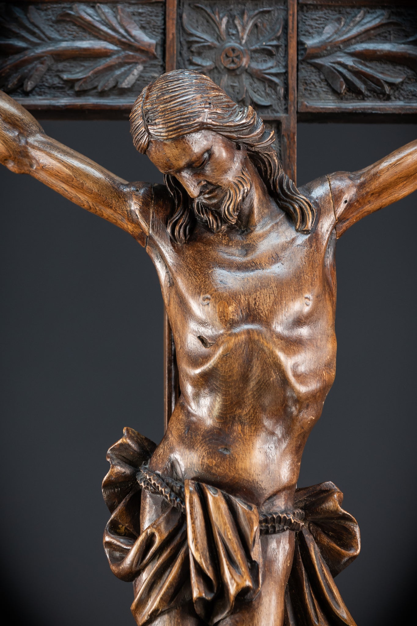 Wall Crucifix | 1800s Antique Church Wooden Cross | 39.8" / 101 cm