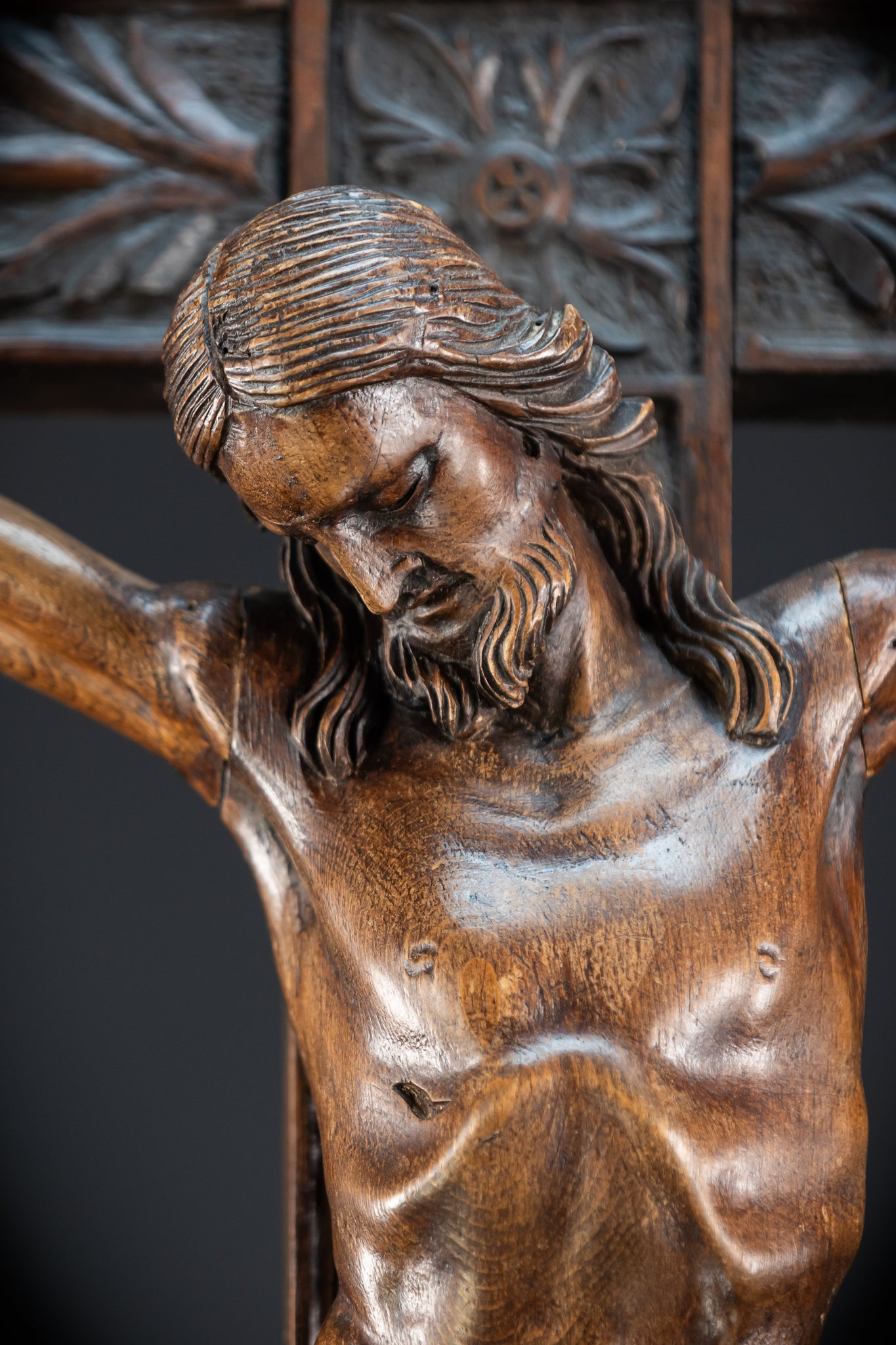 Wall Crucifix | 1800s Antique Church Wooden Cross | 39.8" / 101 cm