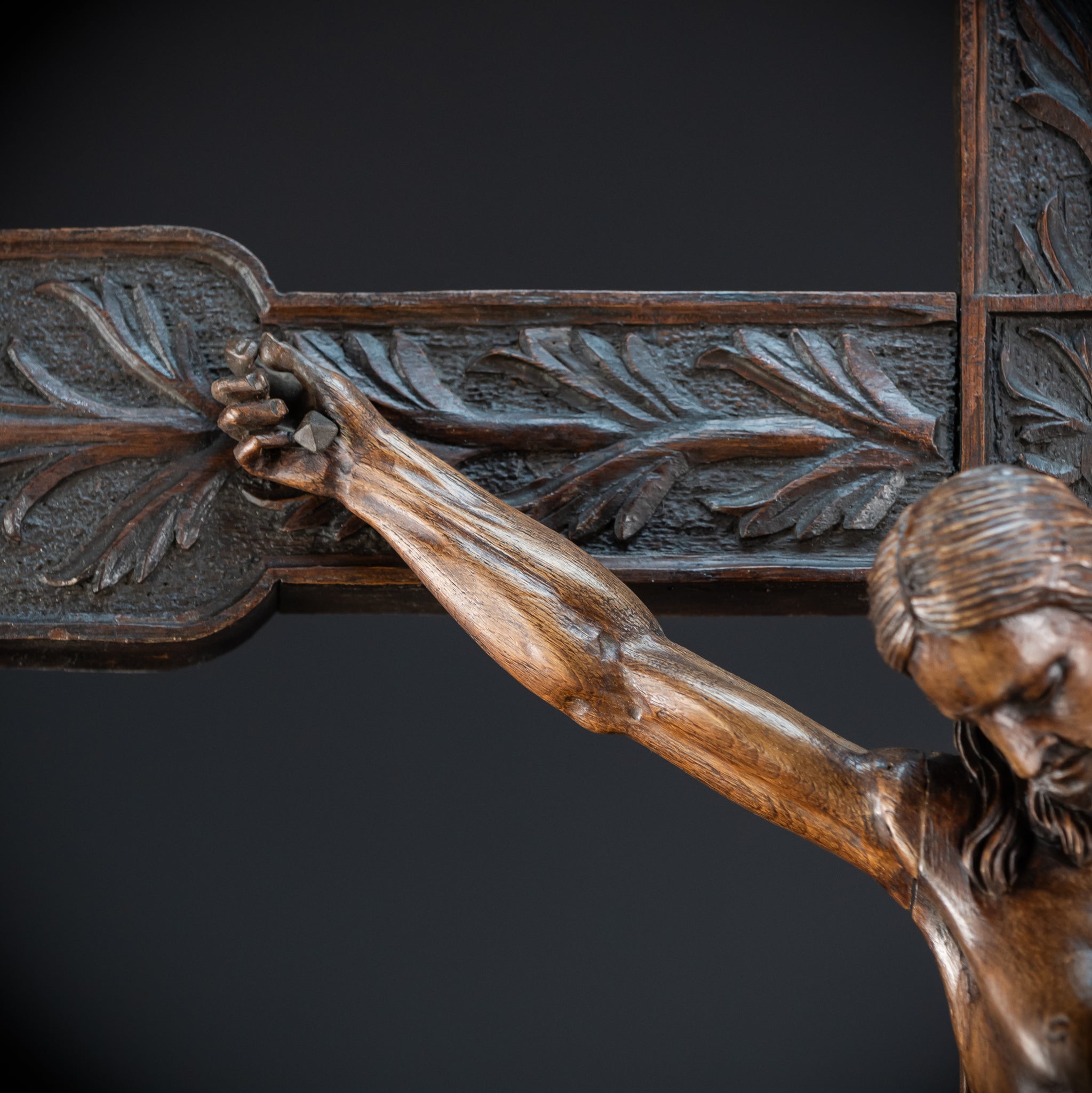 Wall Crucifix | 1800s Antique Church Wooden Cross | 39.8" / 101 cm