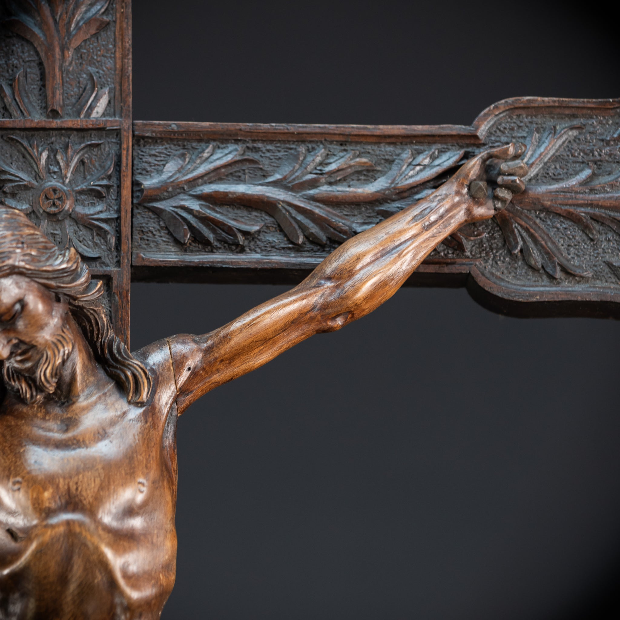 Wall Crucifix | 1800s Antique Church Wooden Cross | 39.8" / 101 cm