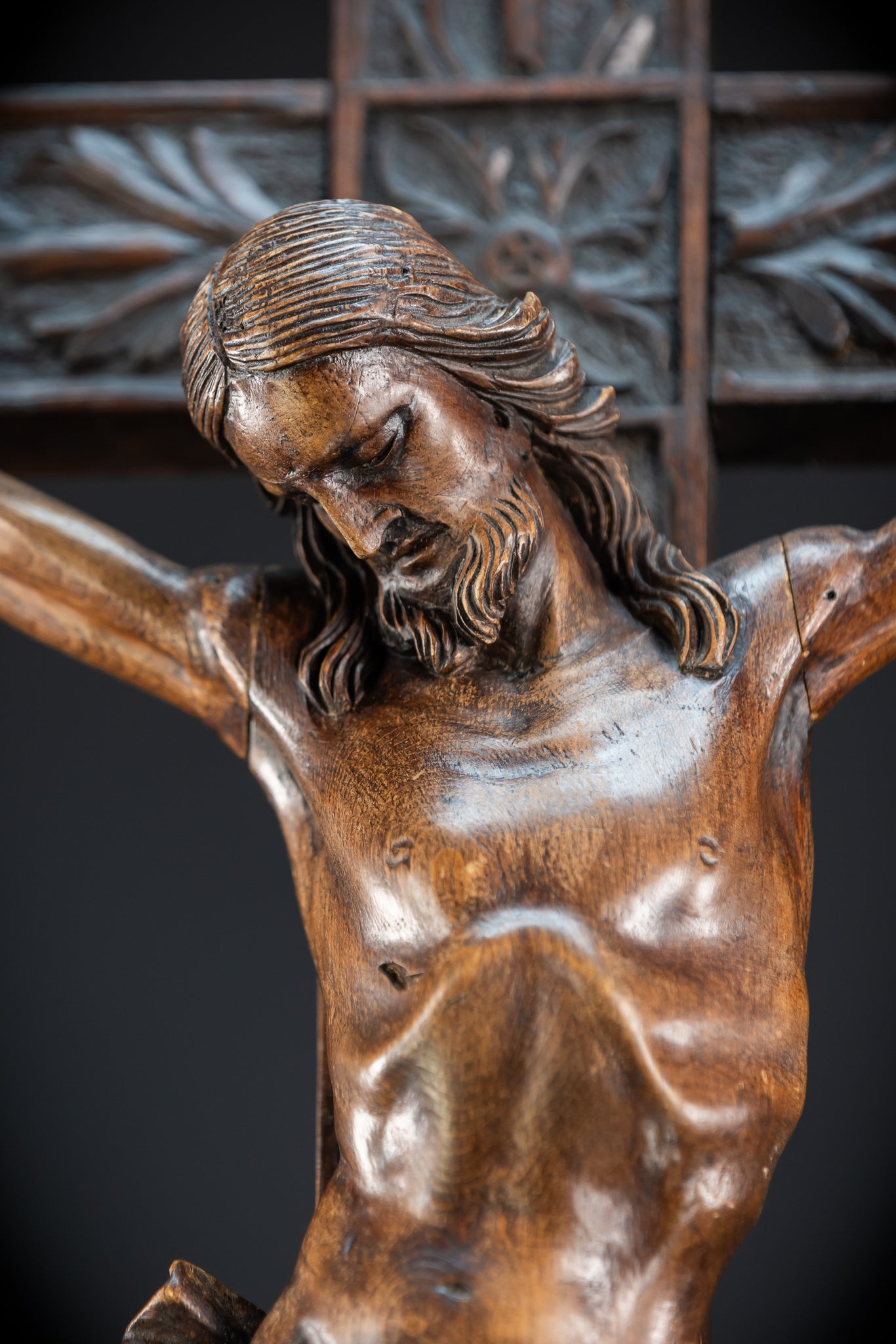 Wall Crucifix | 1800s Antique Church Wooden Cross | 39.8" / 101 cm