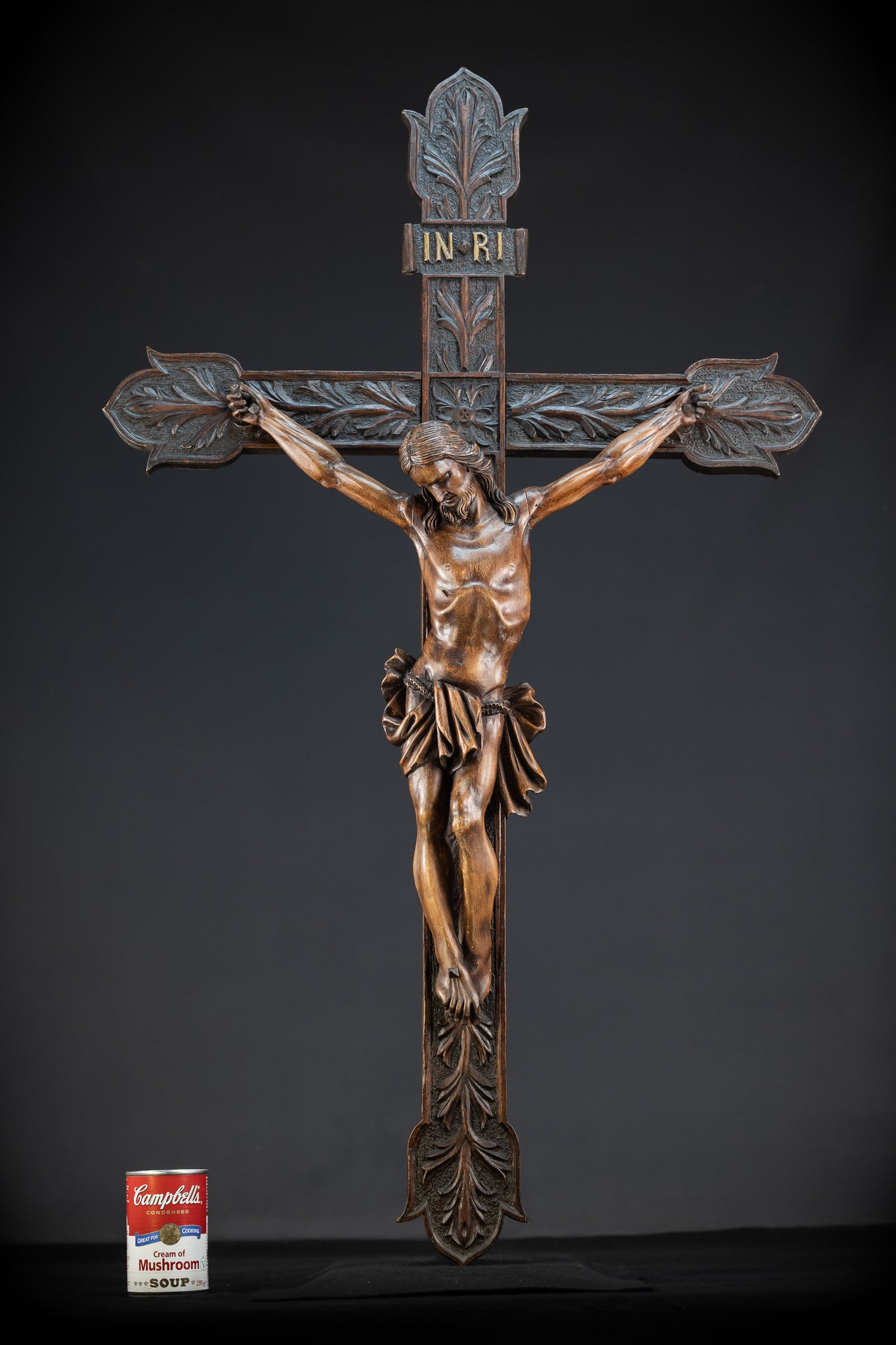 Wall Crucifix | 1800s Antique Church Wooden Cross | 39.8" / 101 cm