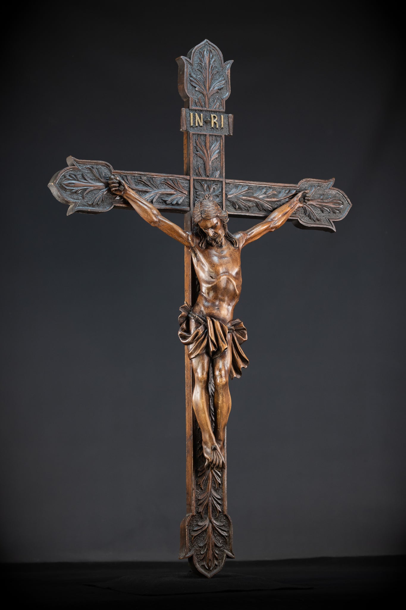 Wall Crucifix | 1800s Antique Church Wooden Cross | 39.8" / 101 cm