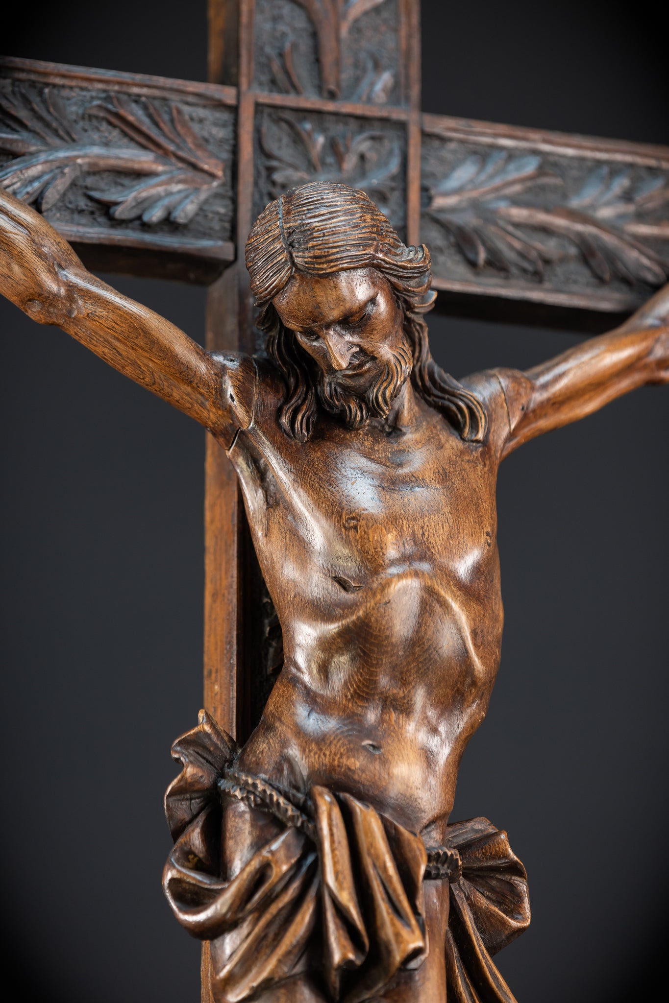 Wall Crucifix | 1800s Antique Church Wooden Cross | 39.8" / 101 cm