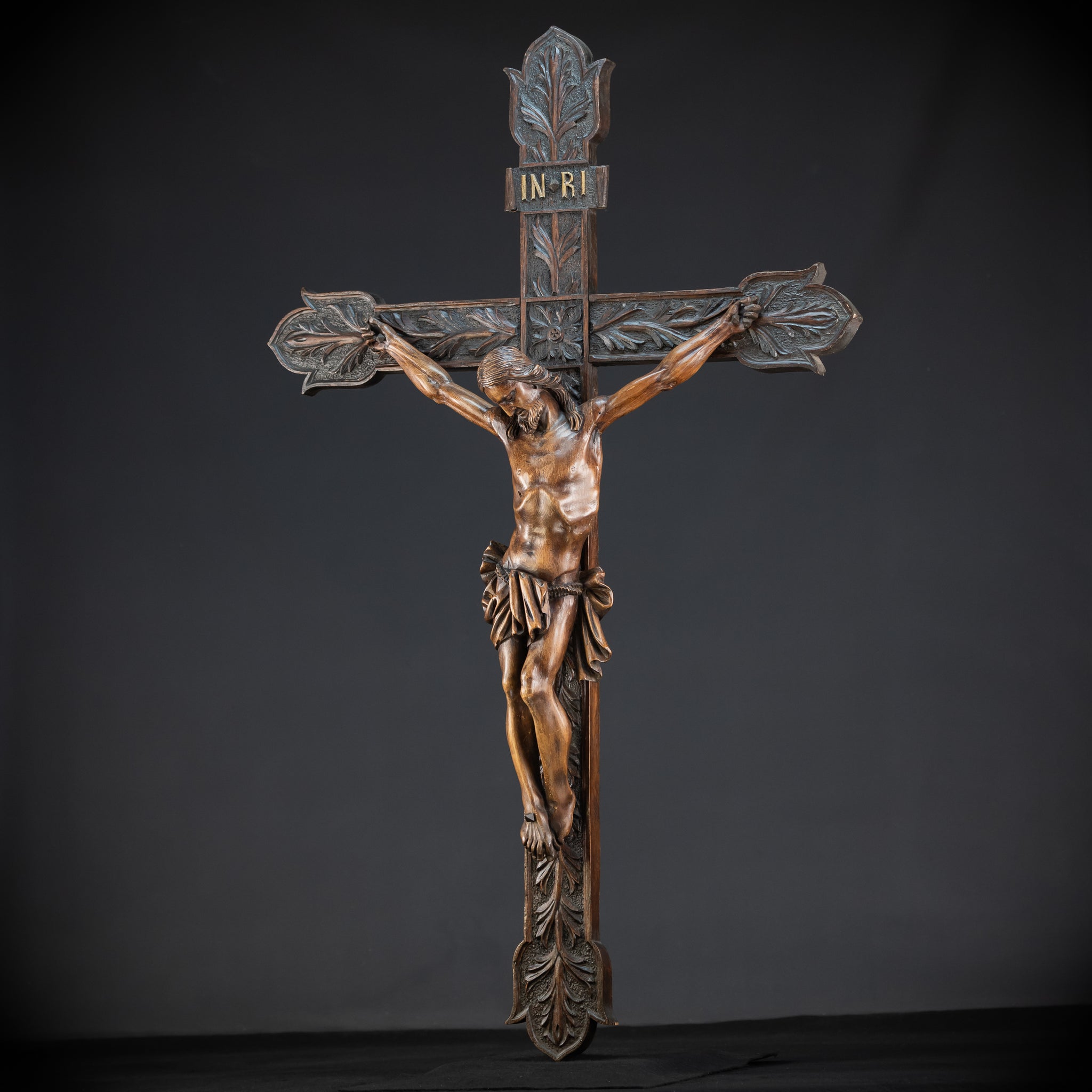 Wall Crucifix | 1800s Antique Church Wooden Cross | 39.8" / 101 cm