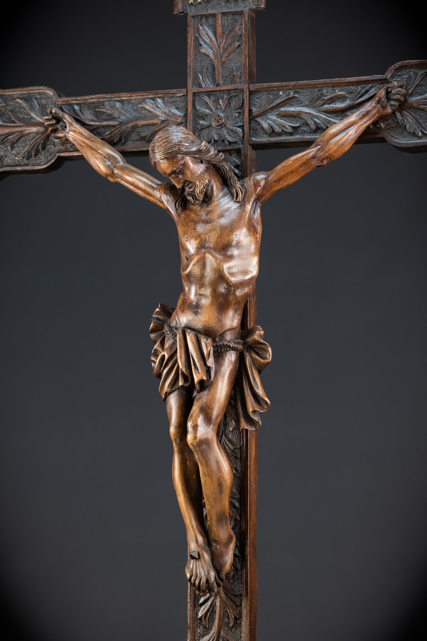 Wall Crucifix | 1800s Antique Church Wooden Cross | 39.8" / 101 cm