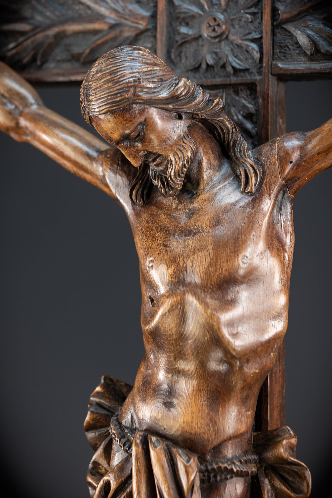 Wall Crucifix | 1800s Antique Church Wooden Cross | 39.8" / 101 cm