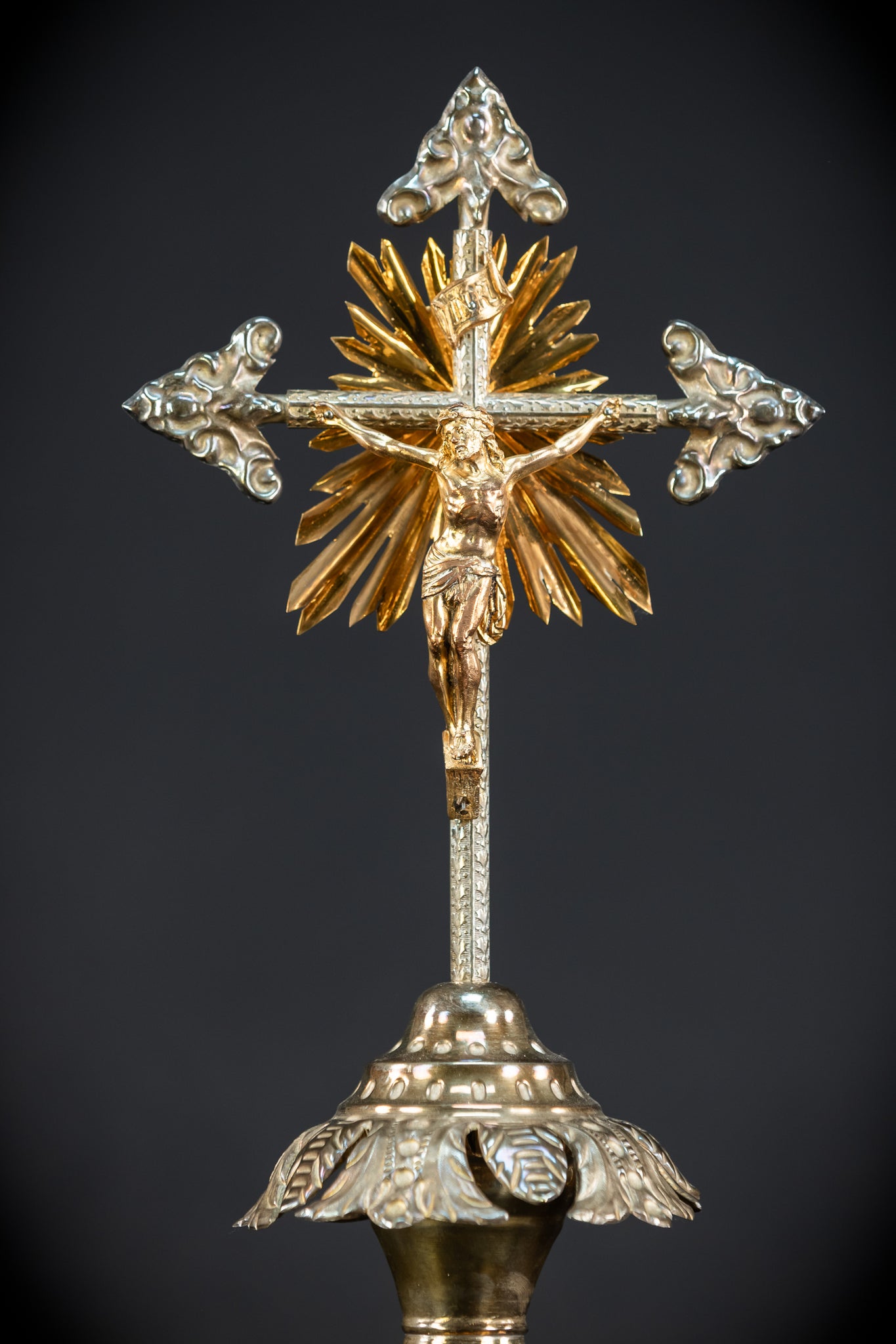 Altar Crucifix | 1800s Antique Brass | 15.8" / 40 cm