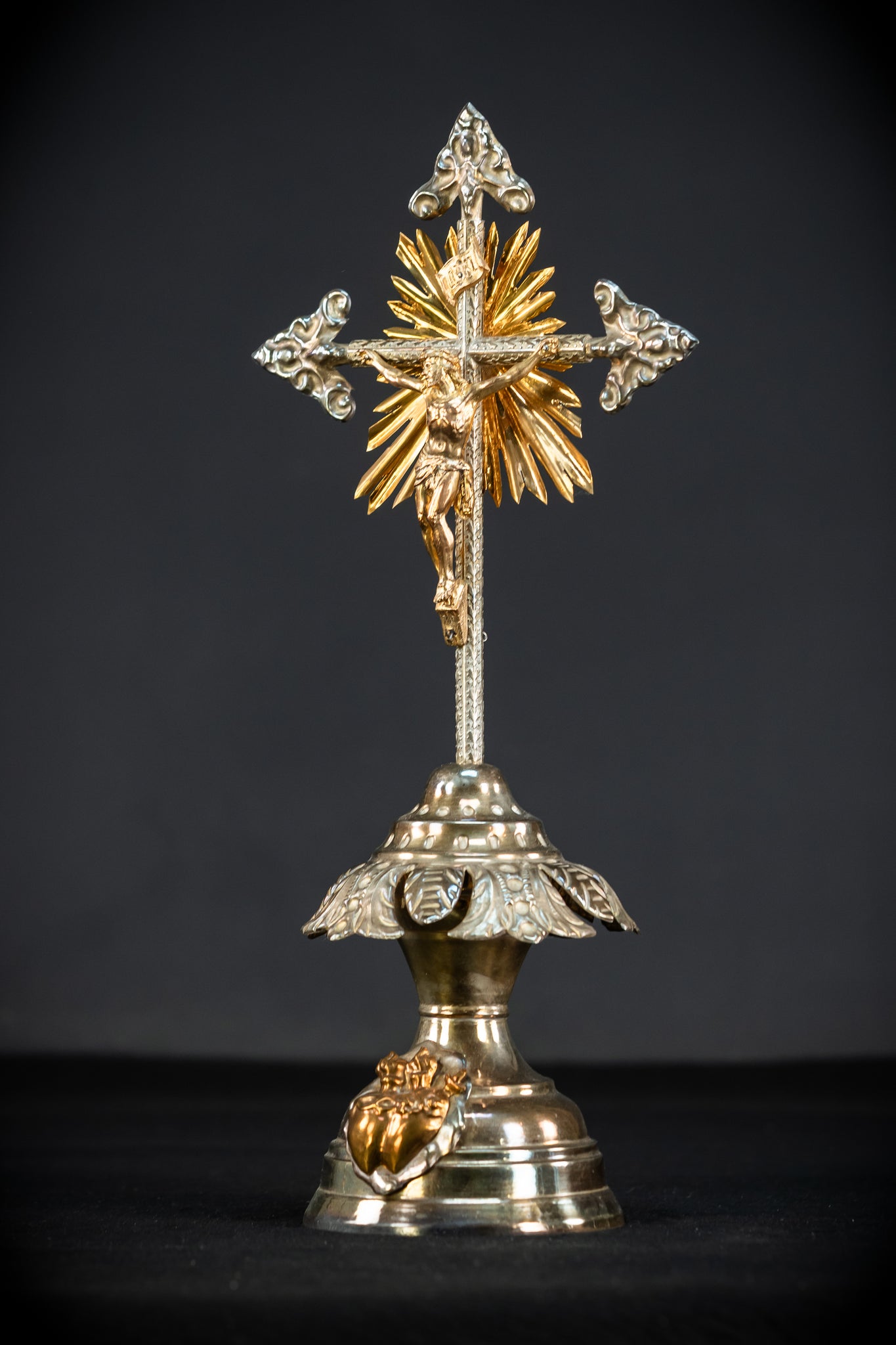 Altar Crucifix | 1800s Antique Brass | 15.8" / 40 cm