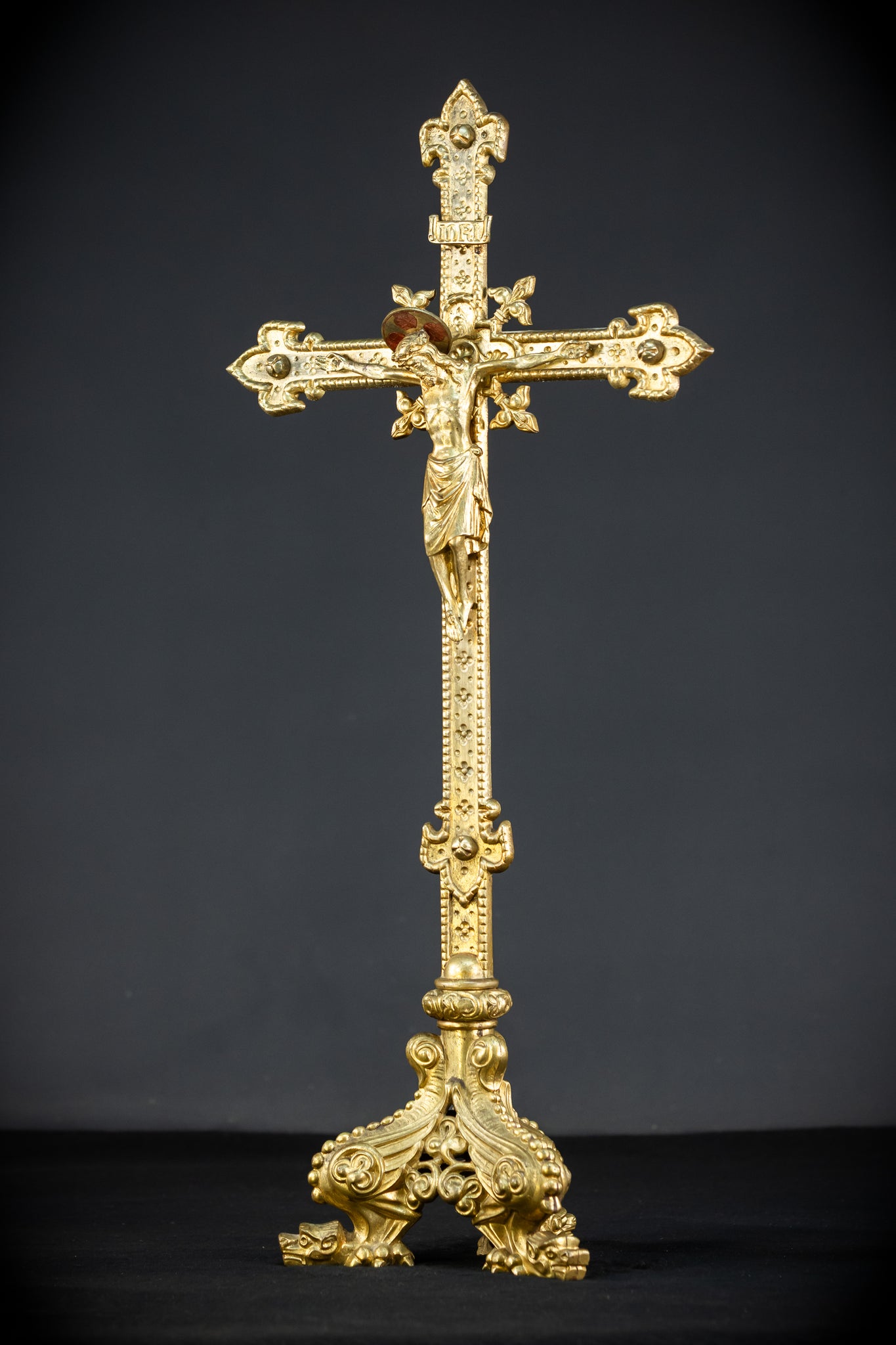 Altar Crucifix | French 1800s Gilded Bronze | 25.8"