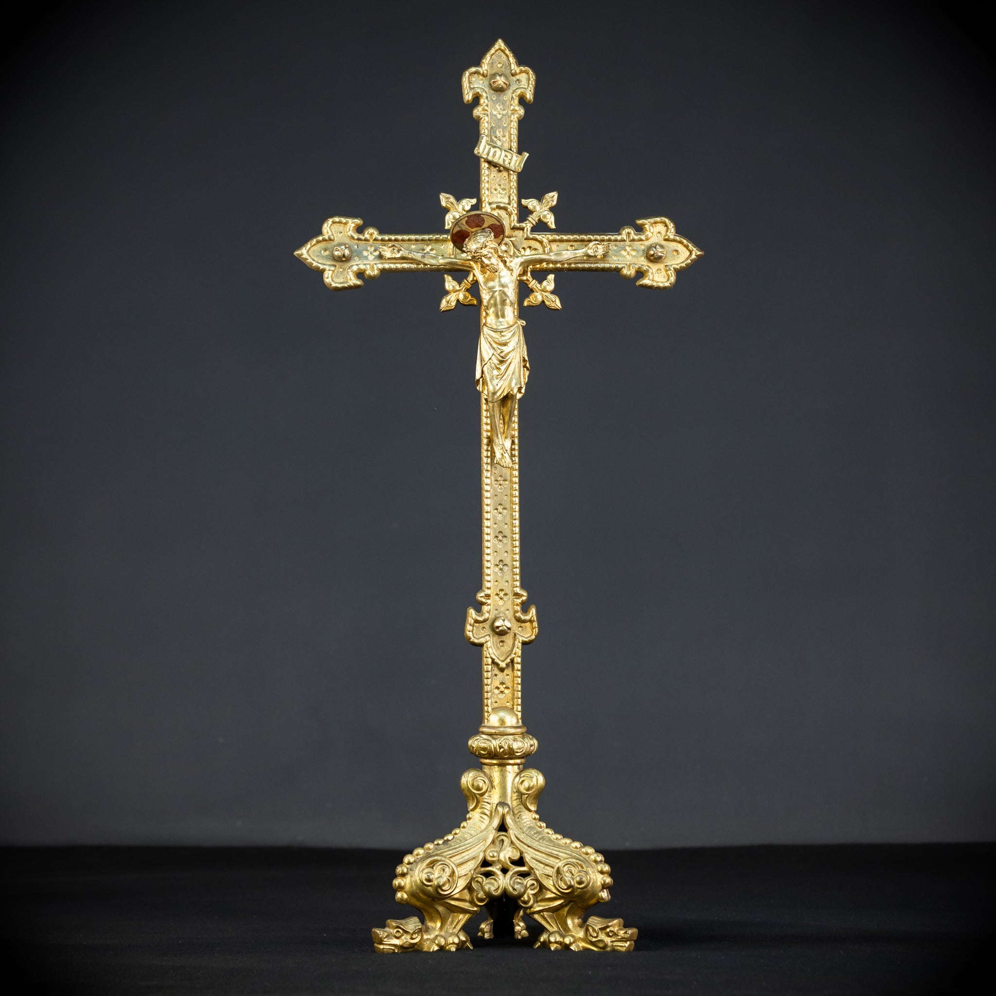 Altar Crucifix | French 1800s Gilded Bronze | 25.8"