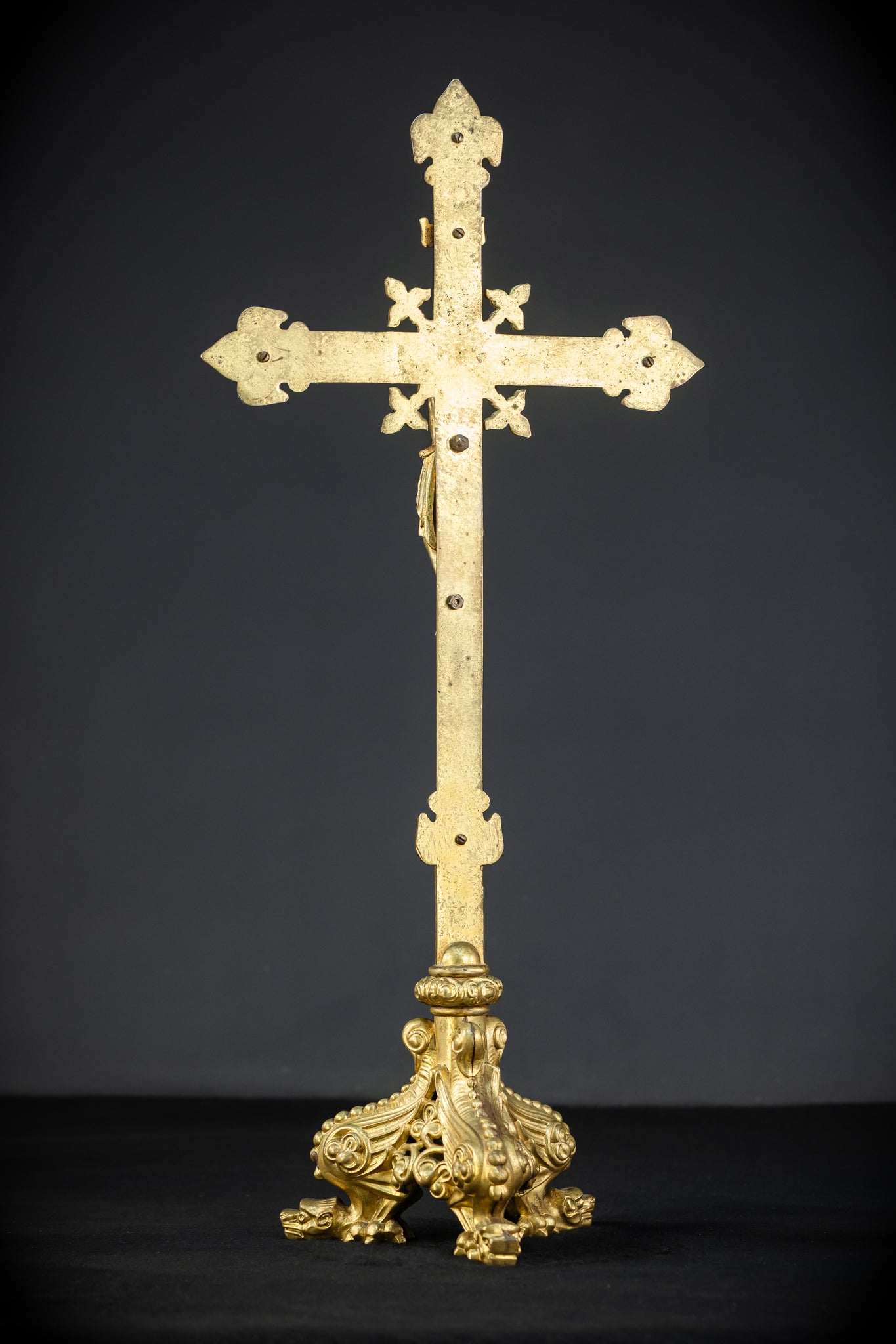 Altar Crucifix | French 1800s Gilded Bronze | 25.8"