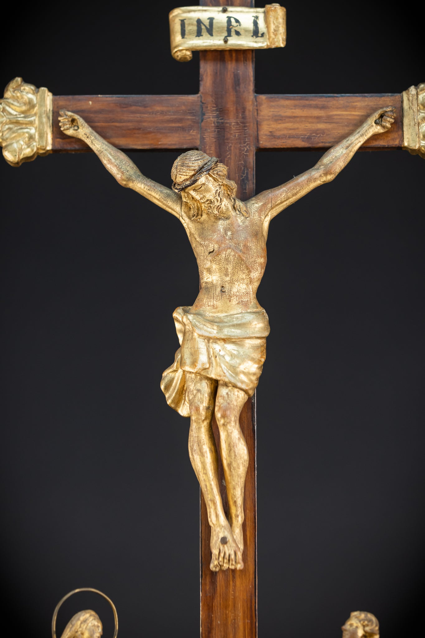 Crucifix Altar | Baroque Wooden Gilded Cross 1700s | 30.3"