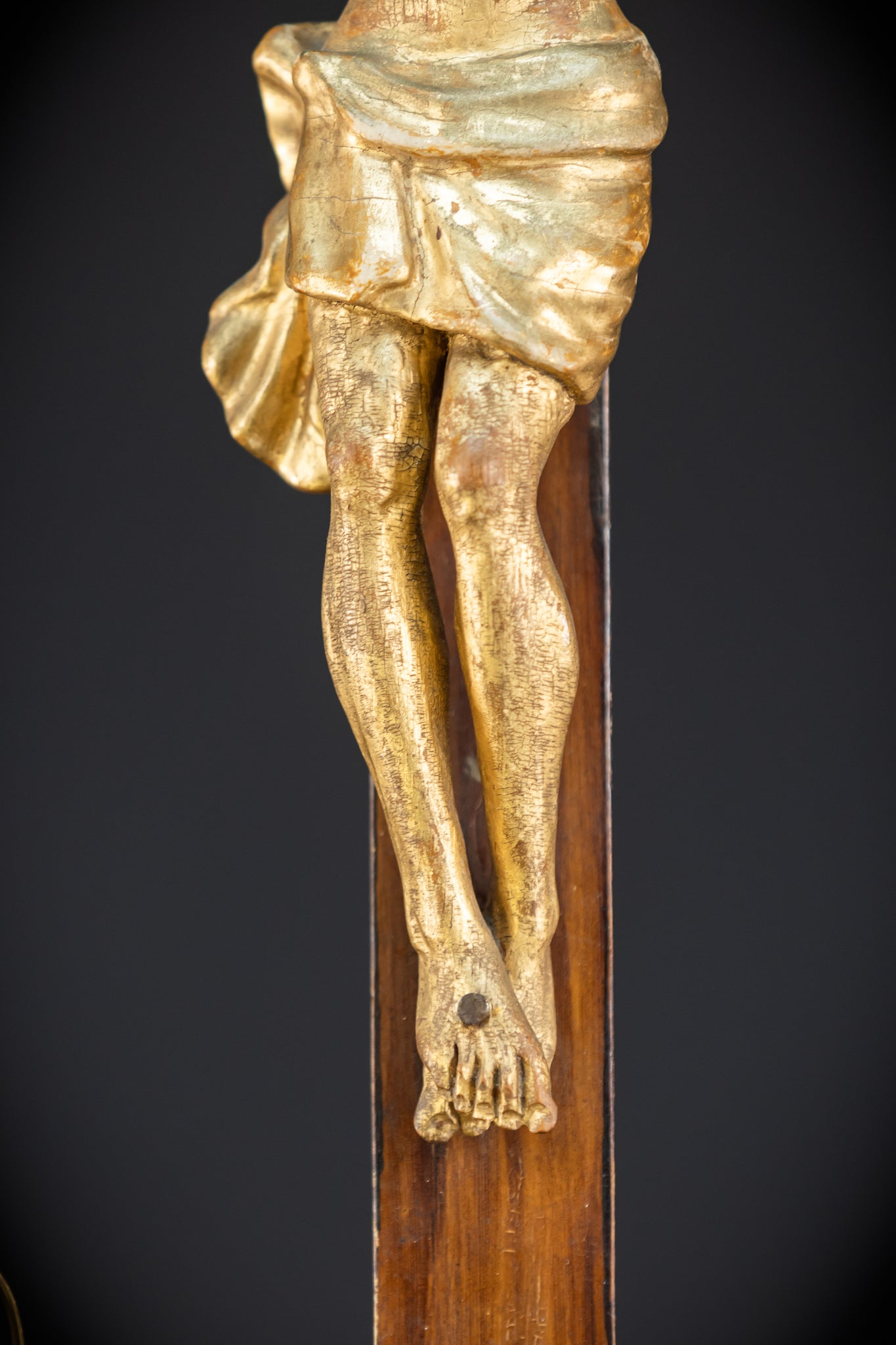 Crucifix Altar | Baroque Wooden Gilded Cross 1700s | 30.3"